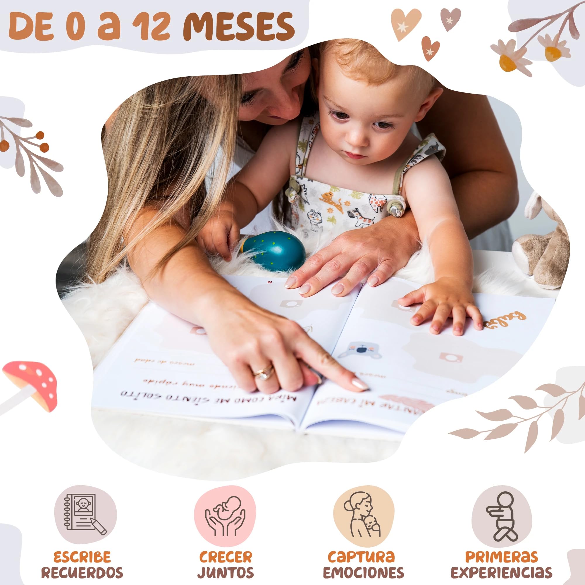 Album Bebe Recien Nacido para Pegar Fotos y Escribir del Primer Año - Regalo Original Recuerdos de Niño y Niña [80 paginas Tamaño A4] Diario Madres primerizas Babyshower Nacimientos, Libro de embarazo