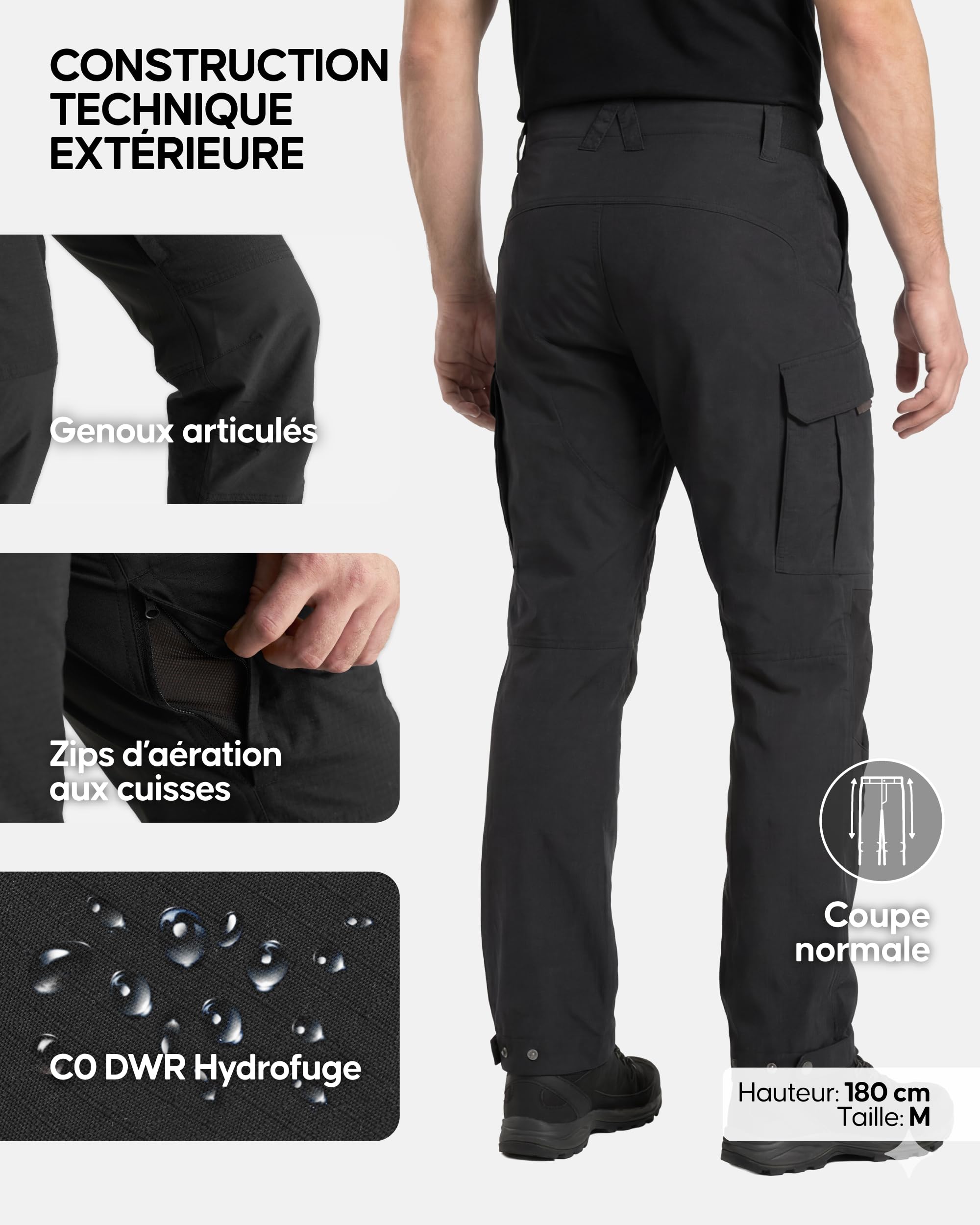 DANISH ENDURANCE Pantalon De Marche Déperlant, Pantalon Exploration pour Randonnée, Activités Outdoor & Usage Quotidien, Résistant, pour Homme