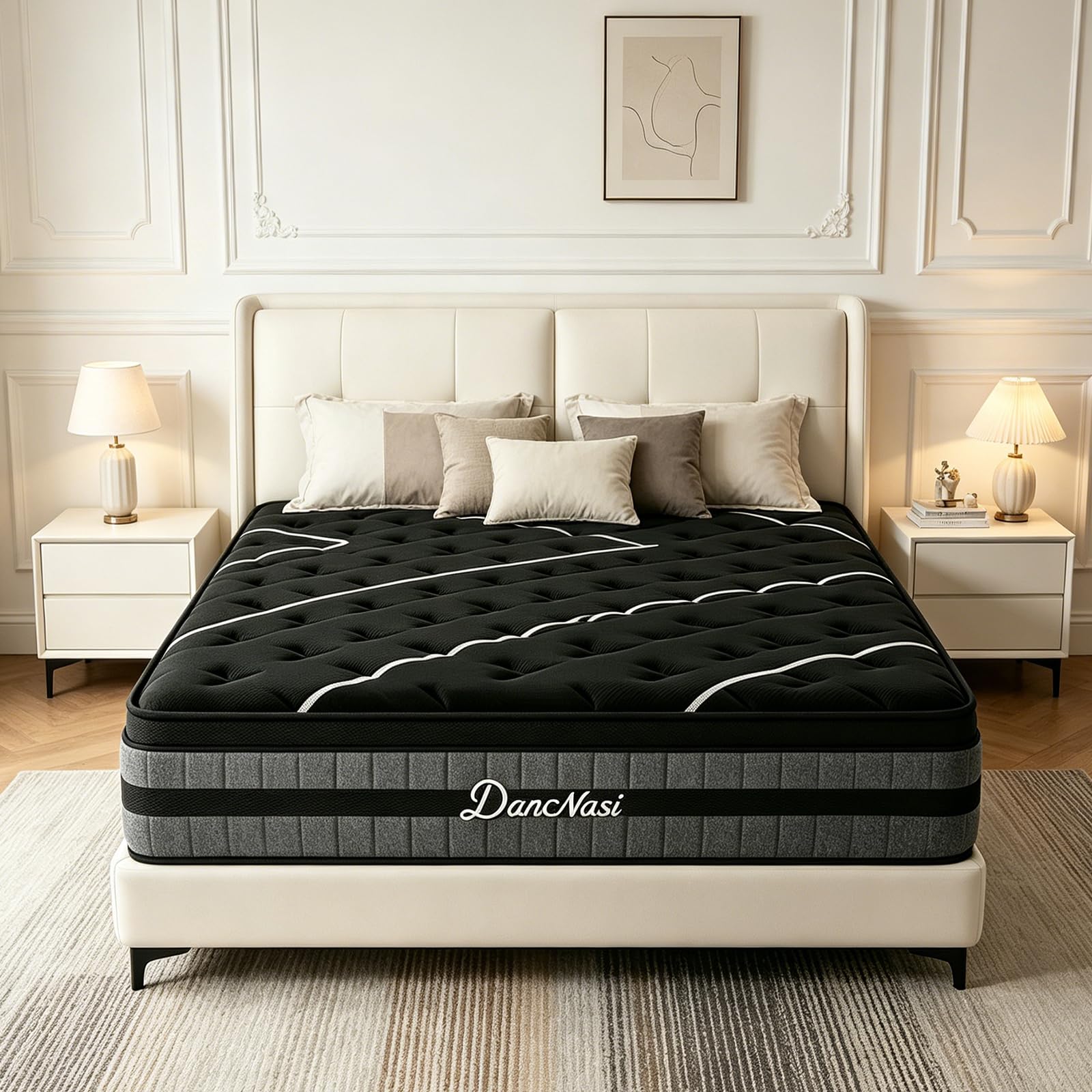 Matelas 140x190, Ép 30 cm, Matelas Hybride à Ressorts Ensachés, Mi-Ferme