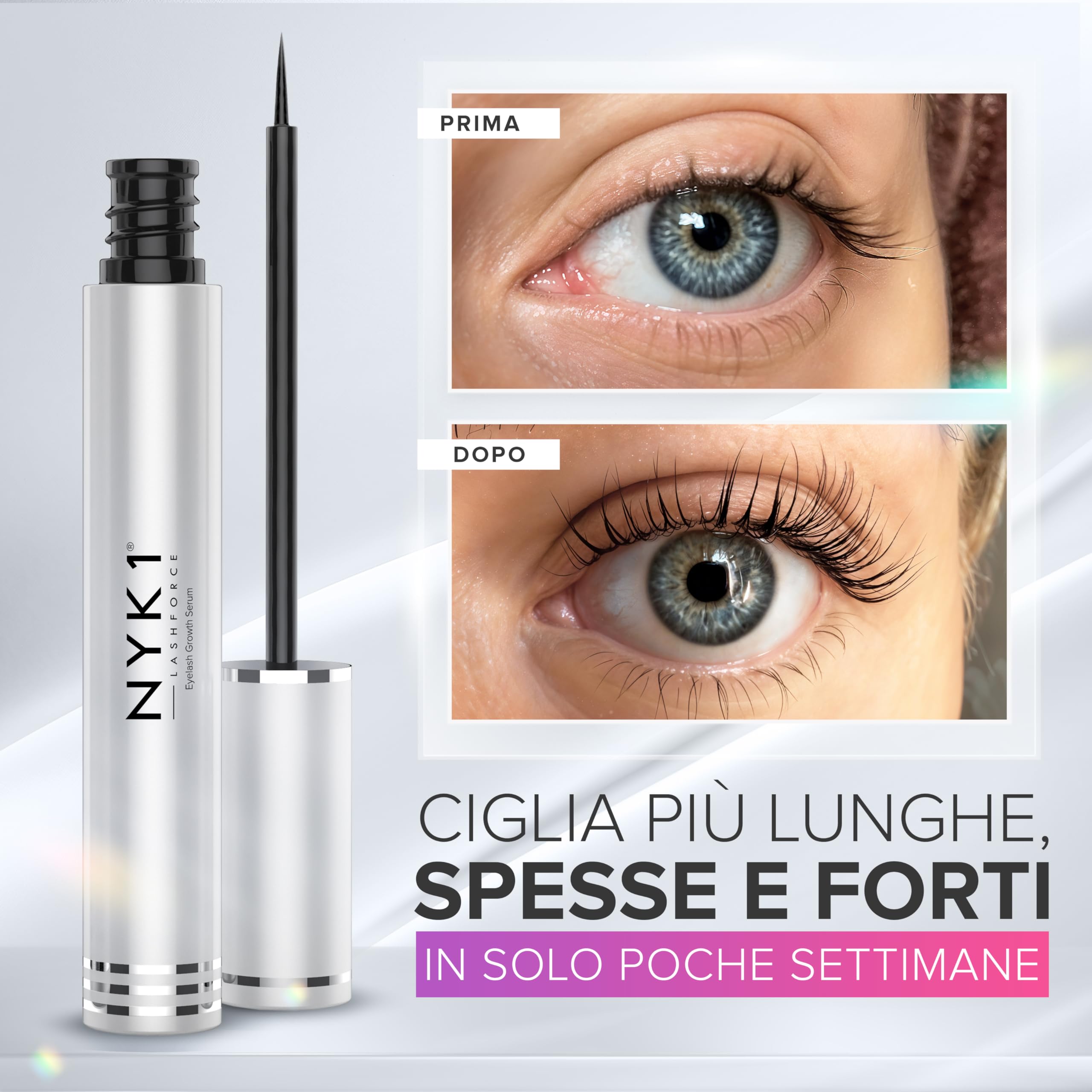 NYK1 CONCENTRATO Siero Crescita Ciglia Per Ciglia Più Lunghe | XL - 8ml | LashForce Siero Crescita Ciglia per Ciglia Rade, Corte e Sottili - Formula Facile da Applicare per Ciglia più Folte e Spesse