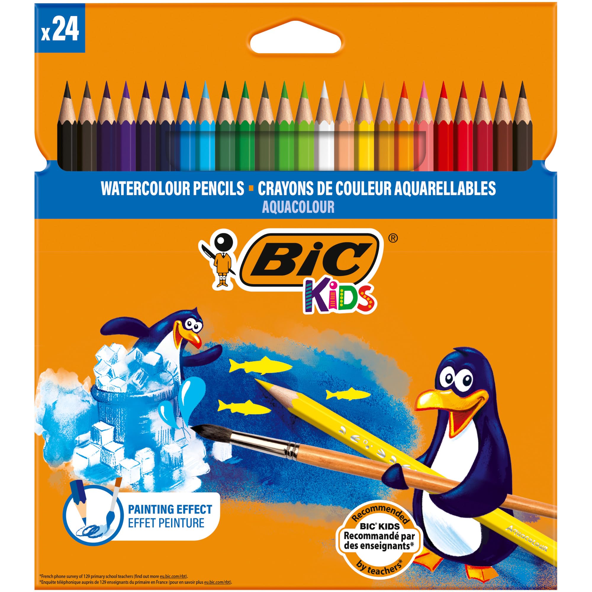 BIC Kids Aquacouleur, Volver a la Escuela, Lápices de Acuarela Efecto Pintura, Paquete de 24 Unidades