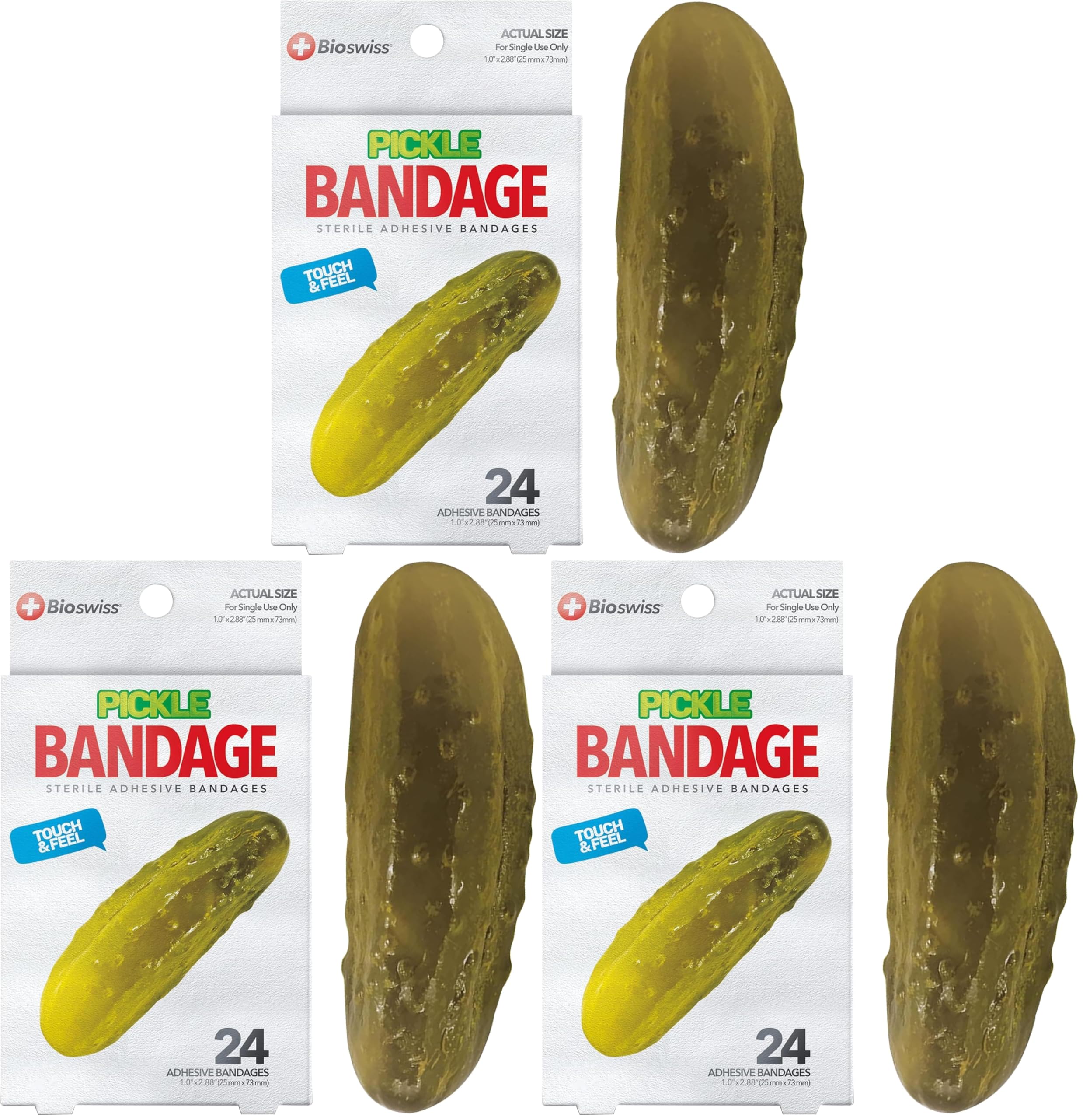 BioSwiss Bandages, Pickle Shaped Self Adhesive Bandage Set, Latex Free, Sterile Wound Care, 24 Count (Pack of 3)