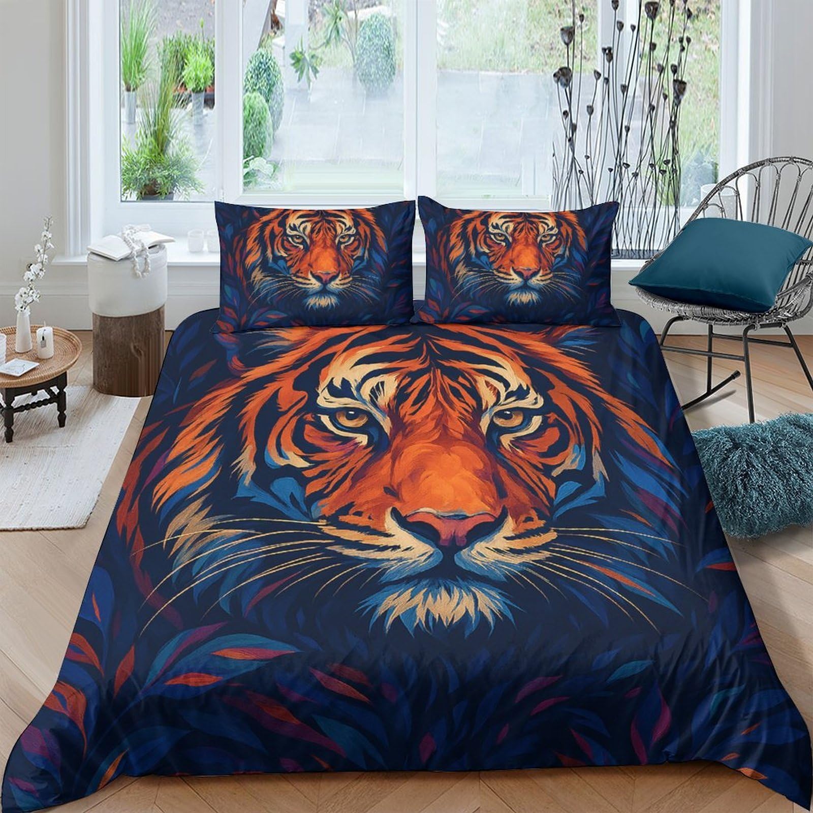 Ctjqhvkz Style-4 3D Printed Tiger Face Fitted Sheet Microfiber Soft Anti-Slip Orange Blue Bed Sheet For Bedroom Dorm Mattress Decor Single（135X200cm）