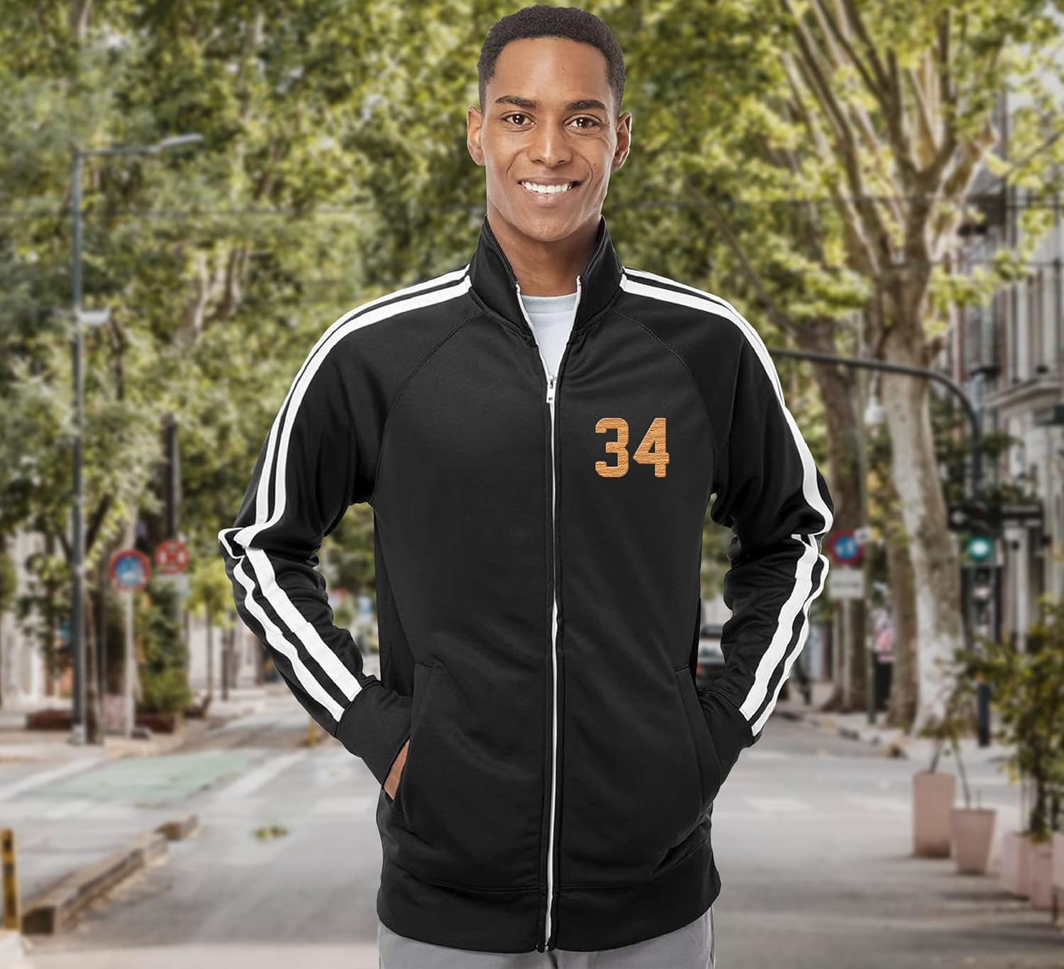 TEEAMORE Custom Track Jacket Personalized Text Embroidered Monogram Unisex Adult Sport Full-Zip Jacket - Image 3