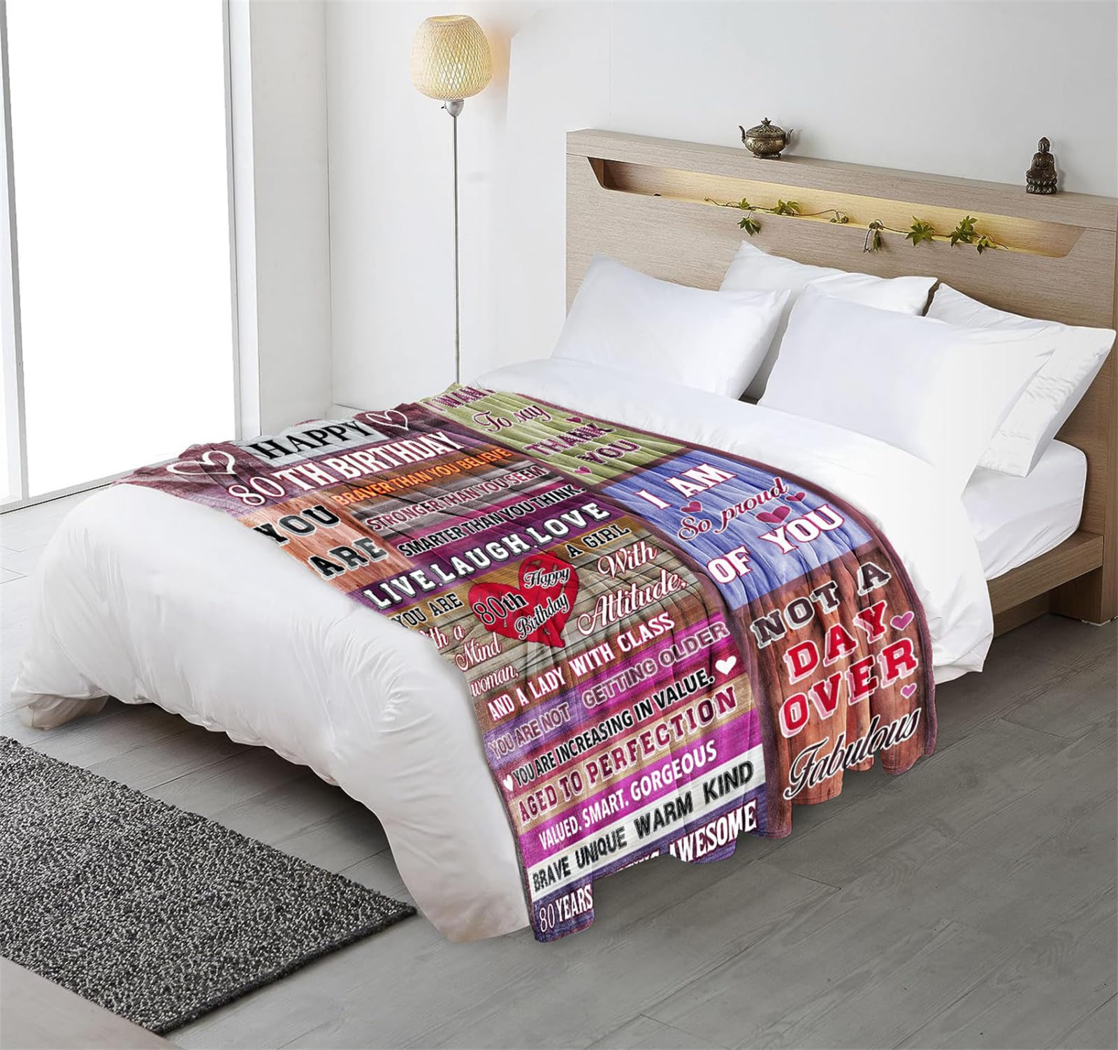 Coperta In Pile Personalizzata Per 80° Compleanno Donna, 152x127 Cm, Morbida Flanella Con Frase Auguri, Regalo Per Mamma E Nonna