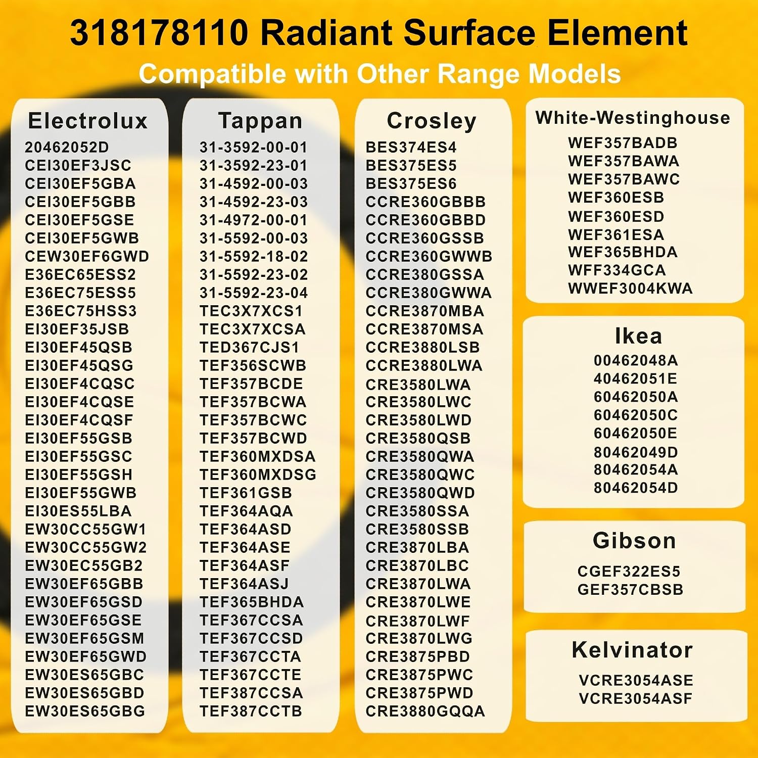 STELPART 6'' 318178110 Single Radiant Surface Element for Frigidaire,Fits Models 79015031400,79040553800,79041012802,79041014800,79041014801,79041019800,79041029802, 79041029803, 79041053101