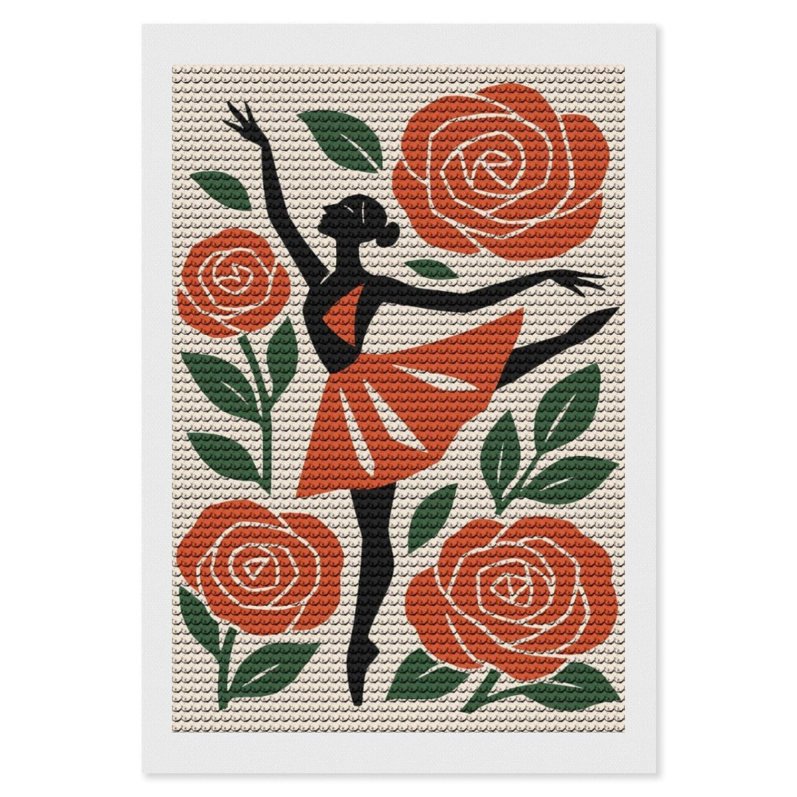 Junmoney Ballerina with Roses Diamond Painting Set 8"x12", Stress Relief Craft, Easy to Enjoy, Vintage Style Decor, Festive Craft Gift
