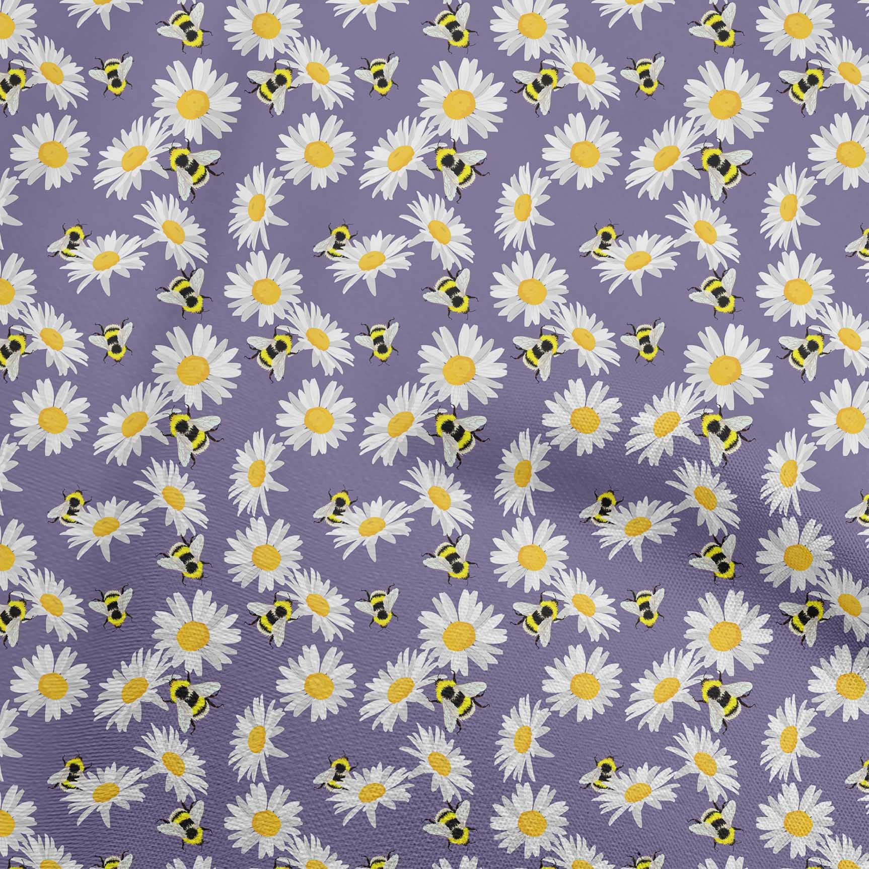 oneOone Cotton Cambric Purple Fabric Floral Sunflower with Honey Bee Quilting Supplies Print Sewing Fabric by The Yard 56 Inch Wide