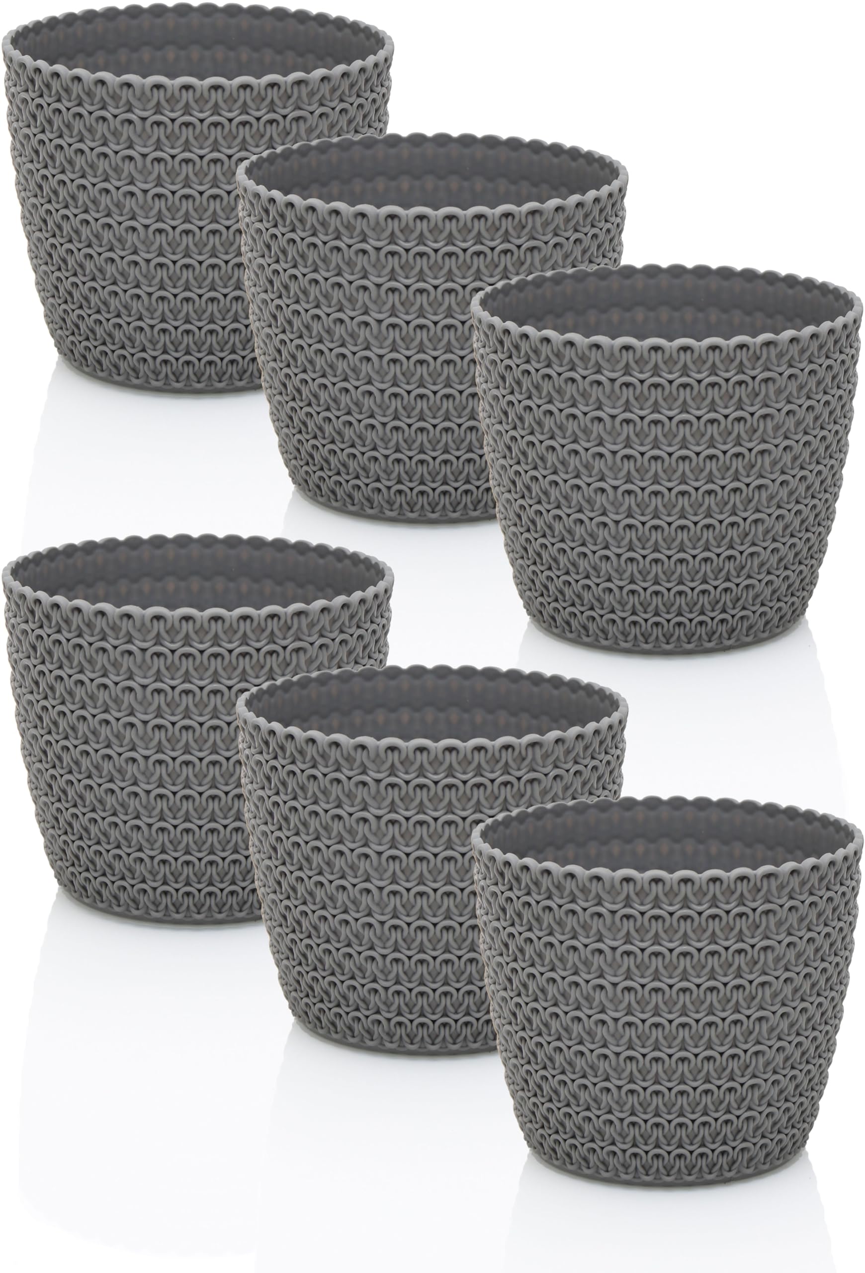 idea-station RIBA Flower Pot Set 6 x 11 cm, Grey, Shatterproof Plastic Flower Pots for a Wide Range of Plants Flowers