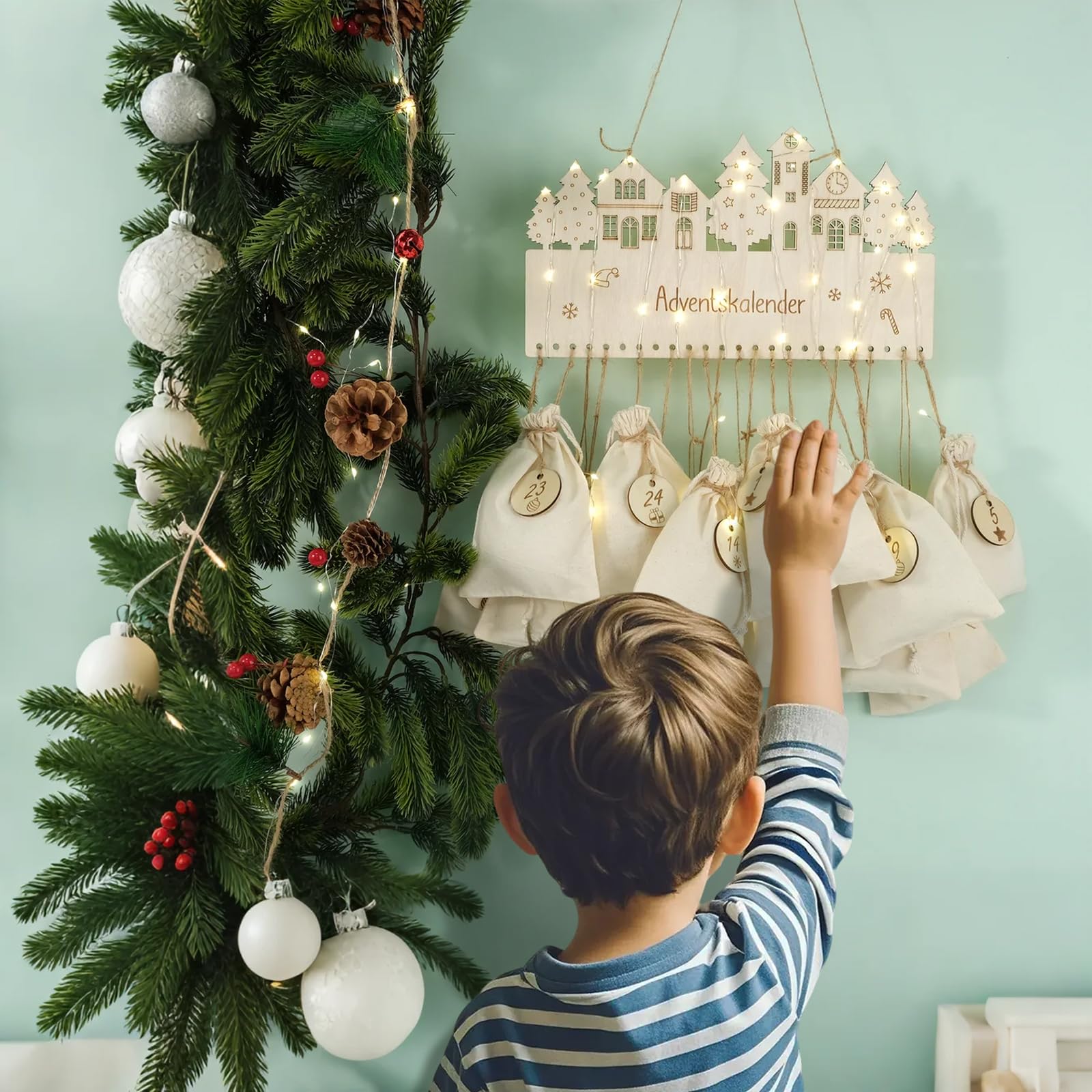 Adventskalender om te vullen, 100 x 50 cm, met 24 zakken