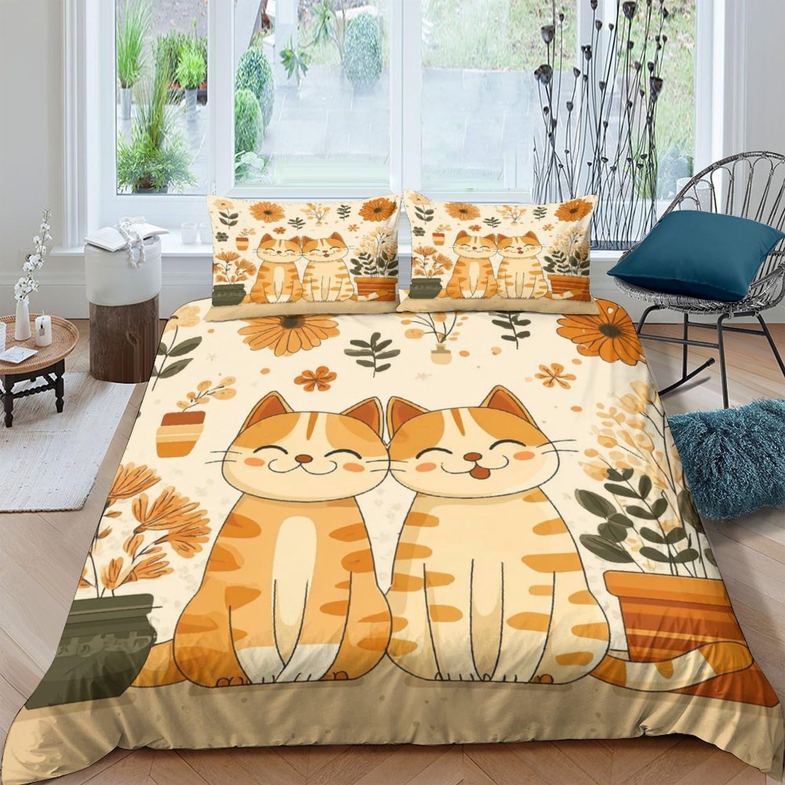 Ctjqhvkz Style-2 3D Printed Orange Tabby Cat Fitted Sheet Microfiber Soft Autumn Leaves Bed Cover For Bedroom Dorm Easy Care Decor Single（135X200cm）
