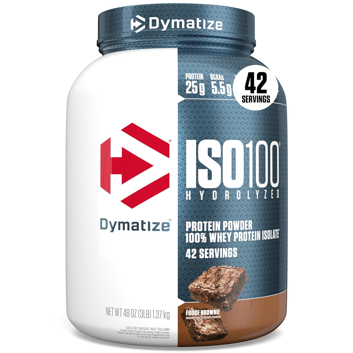 Dymatize ISO100, polvo de proteína hidrolizada, 100% de proteína de suero aislado, 25 g de proteína, 5.5 g de BCAA, sin gluten, de rápida absorción, fácil digestión, Fudge...