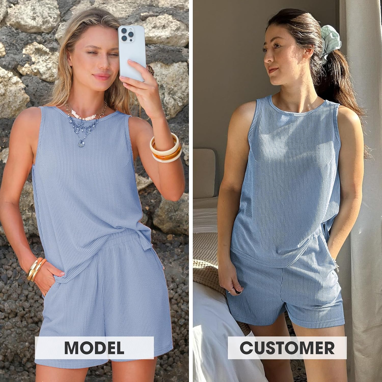 EXLURA Women's Summer 2 Piece Outfits Sleeveless Tank Top Matching Shorts Sets Lounge Sets Beach Vacation Cruise Clothes 2026 - Image 2