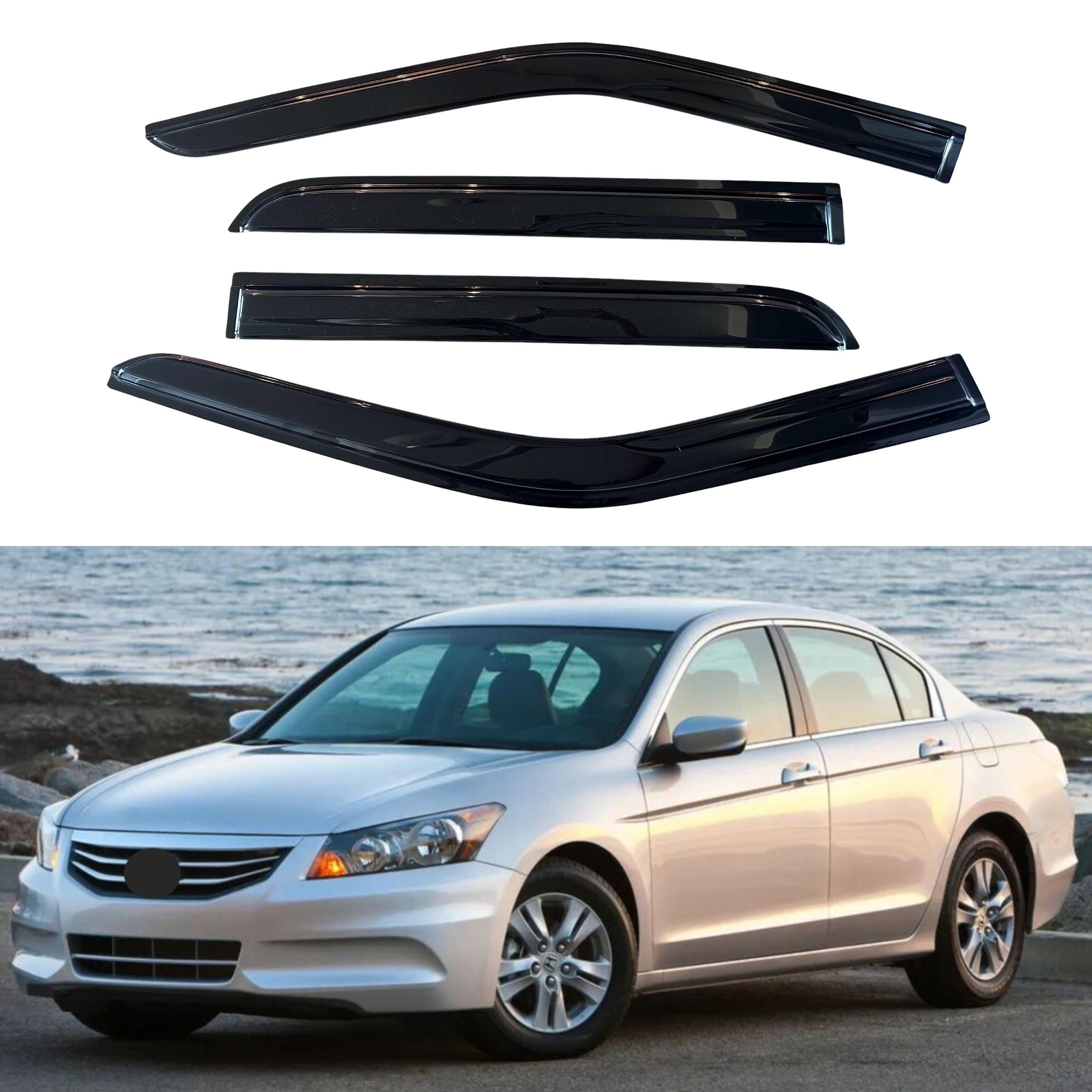 IG Window Visor for Honda Accord Sedan 2008-2012, Rain Guard Tape-On Extra Durable Sun Wind Side Vent Window Deflector Mugen Style, 2008 2009 2010