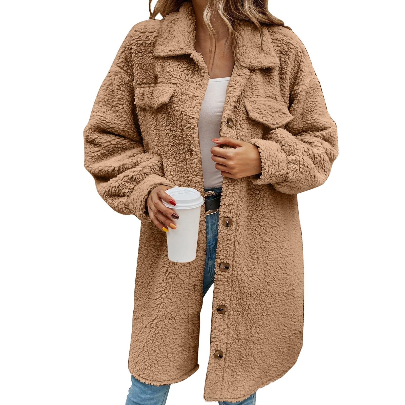 Generisch Chaqueta de forro polar para mujer, suéter abrigos de invierno para mujer, chaqueta de forro polar, cárdigan de manga larga, sudaderas, frente abierto, ropa exterior