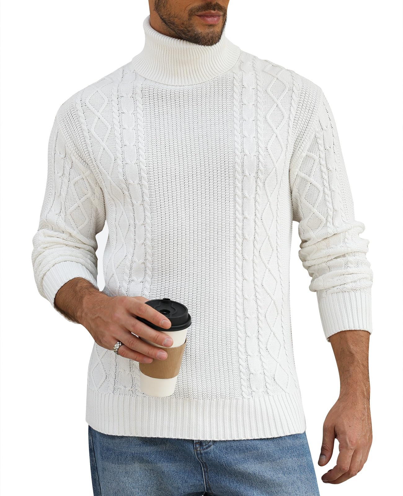 Zetieny Herren Rollkragen Pullover Langarm Strickpullover Winterpullover Feinstrick Sweater Rollkragen Freizeit Slim fit Basic Männer Pullover