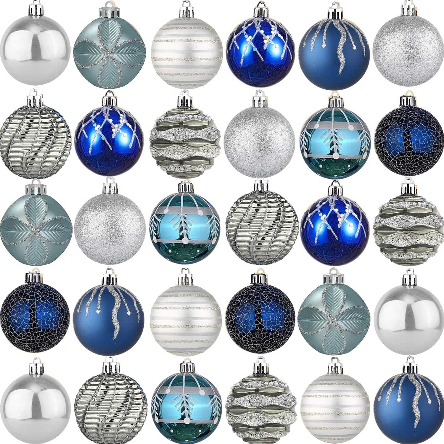 Weihnachtsschmuck-Set 132 Teile – Blaue & Weiße Kugeln Bruchsicher Für Baum