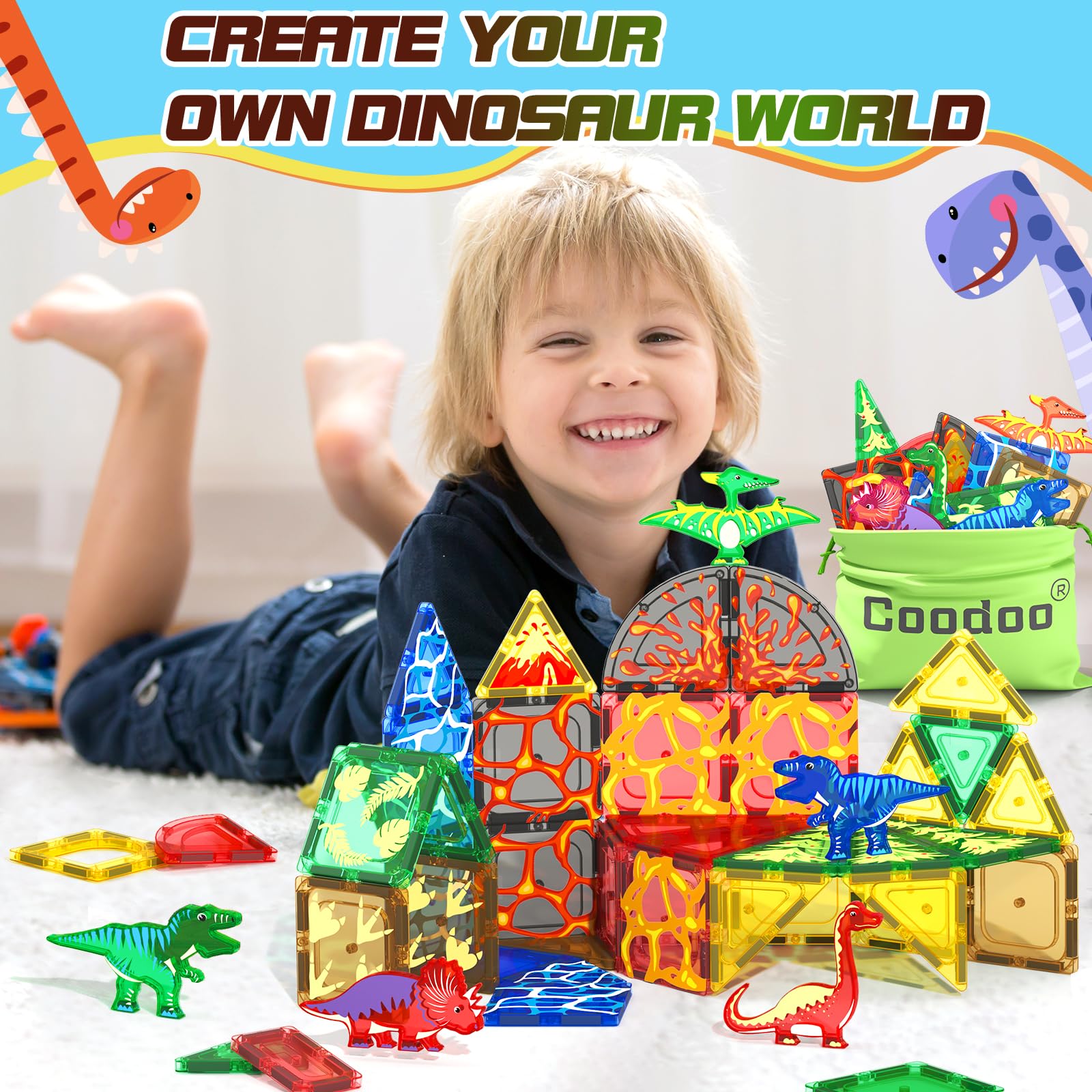 Coodoo Dinosaur Magnetic Tiles - 102 Piece Set -5