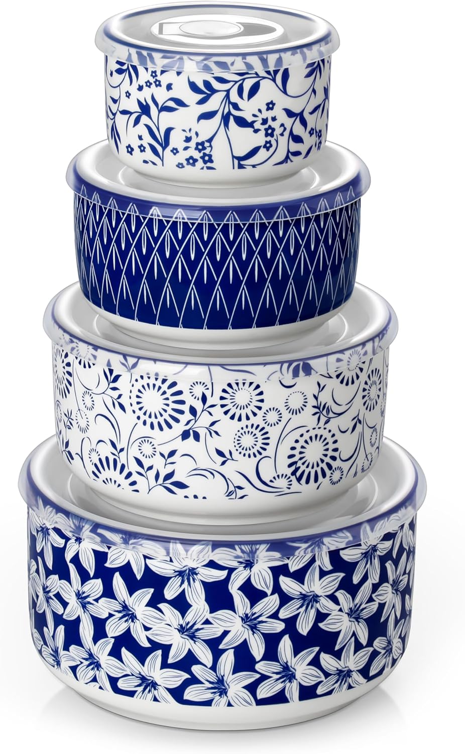 vancasso Ceramic Nesting Bowls with Lids Set of 4, Serving Bowls for Food Storage, Prep Bowl, Ceramic Bowl for Kitchen, Microwave & Dishwasher Safe, 60+36+20+10 Oz, Series SELENE - Thumbnail 5