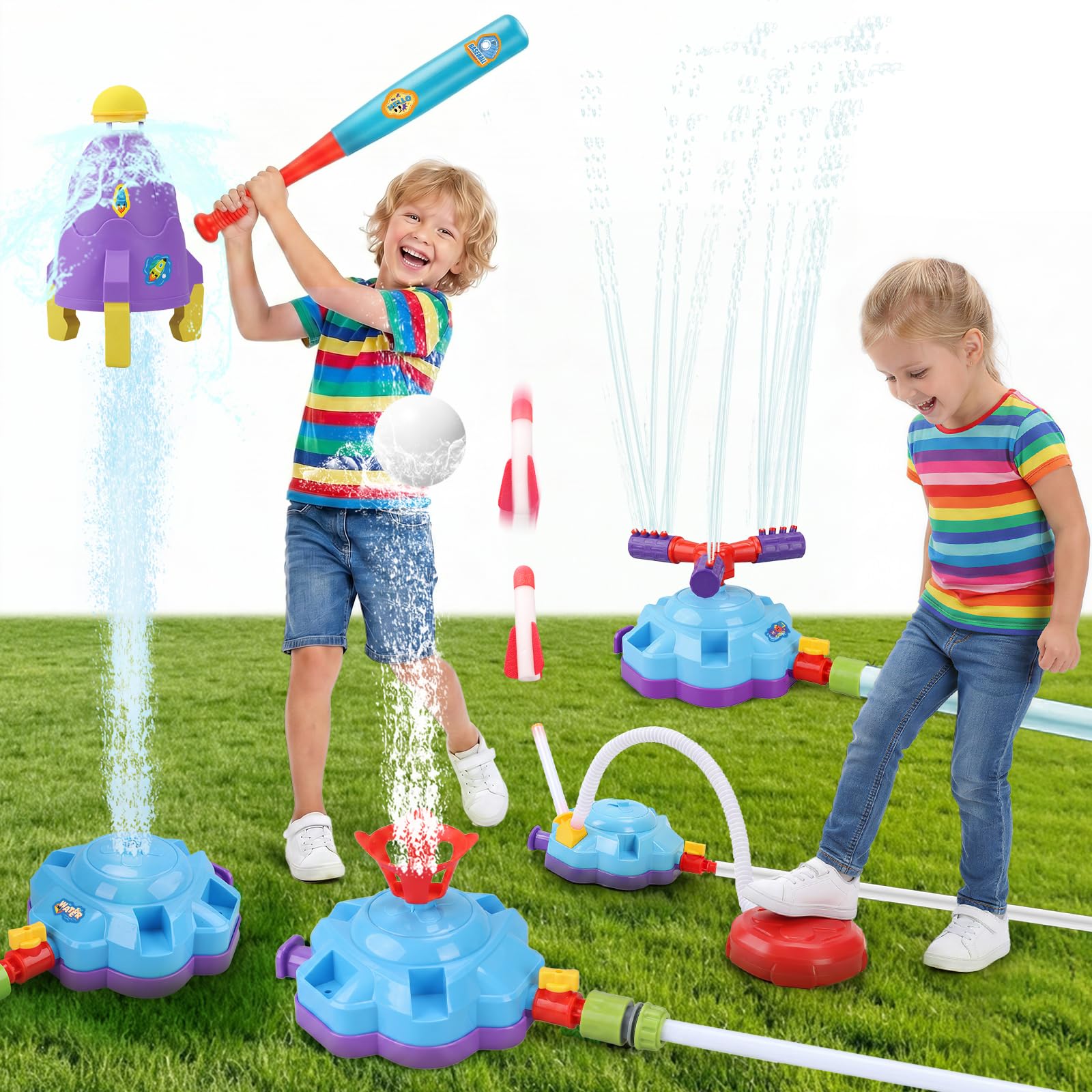 YOTOY Rocket Launcher Toys for 5-12 Year Old Kids: Water Sprinkler Baseball Outdoor Garden Games Toy Gifts for Age 5 6 7 8 9 10 11 12 Year Old Boys Summer Splash Water Toy Beach Stomping Launch Rocket