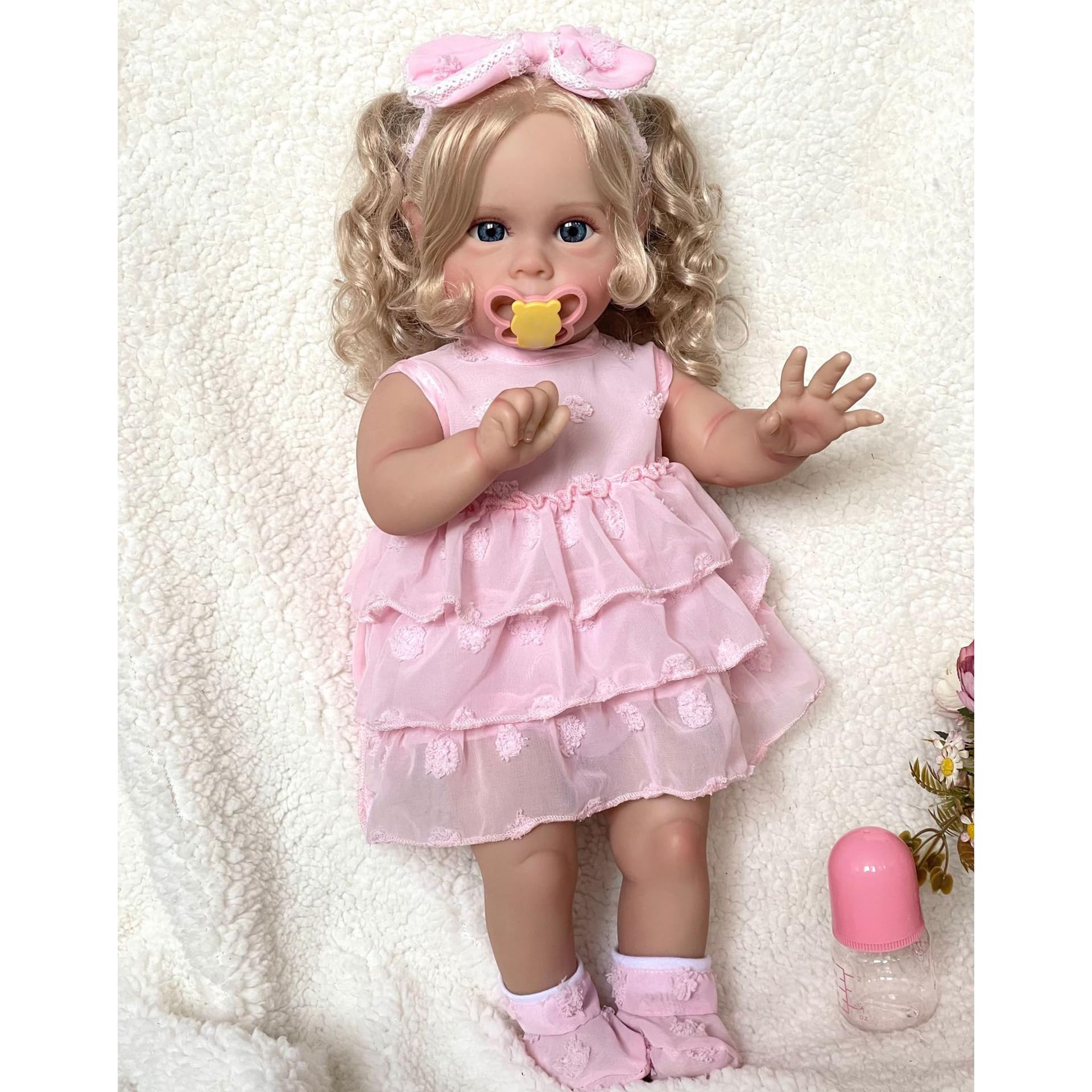 YIHANGG 55cm Bambolotto Bambina Reborn Bambole Reborn Femmine Realistiche di Silicone Appena Nate Capelli Biondi Bambola Neonato Reborn Compleanno Natale Regalo