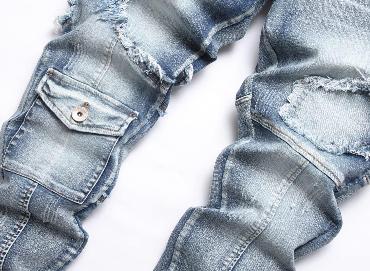 XIMXIMMTIAN Men's Biker Moto Washed Distressed Slim Fit Straight Jeans Denim - Image 4