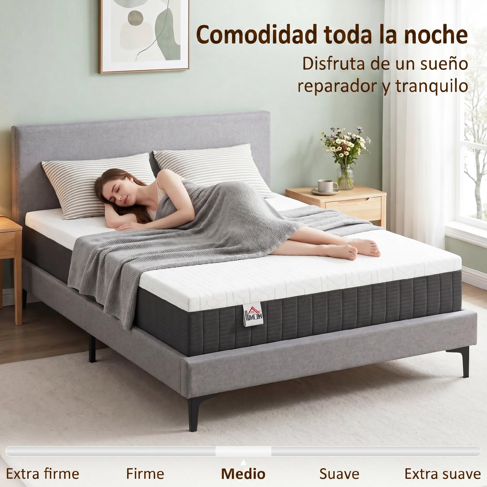 HOMCOM Colchón 190x135 cm, Grosor 25 cm, Colchón Viscoelástico | Muelles Ensacados de 7 Zonas, Firmeza Media, Funda Desmontable y Lavable, Certificado Oeko-Tex