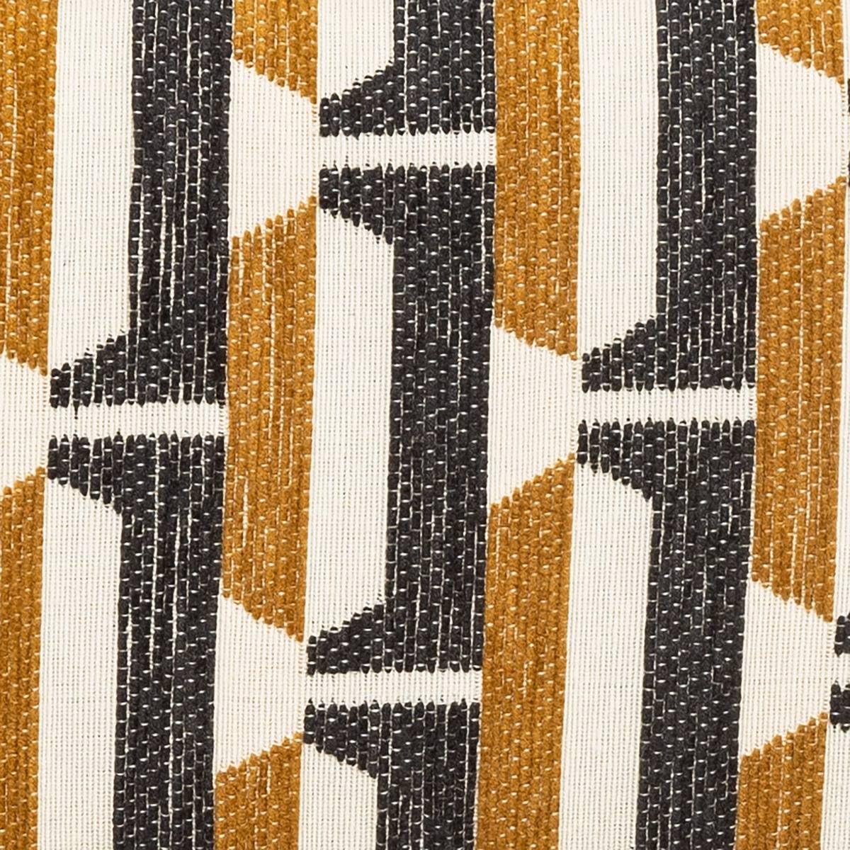 Atmosphera Créateur d'Intérieur Tabouret d'Appoint Chiara Tissu Chenille Noir Ocre Blanc Motif Jacquard Pieds Bois Hévéa