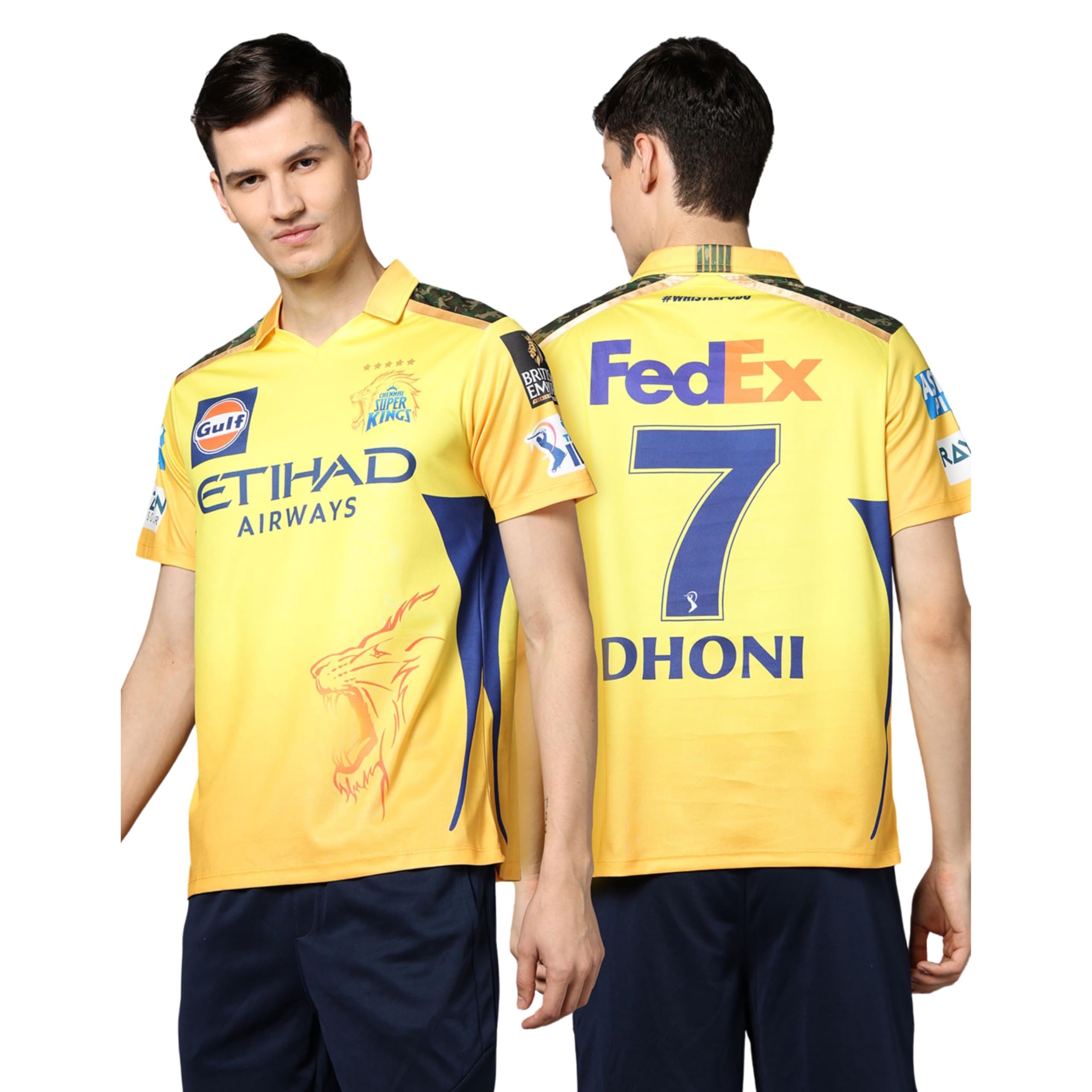 playR Official IPL 2025 Chennai Super Kings Fan Jersey Half Sleeve with Printed Back (Dhoni 7)