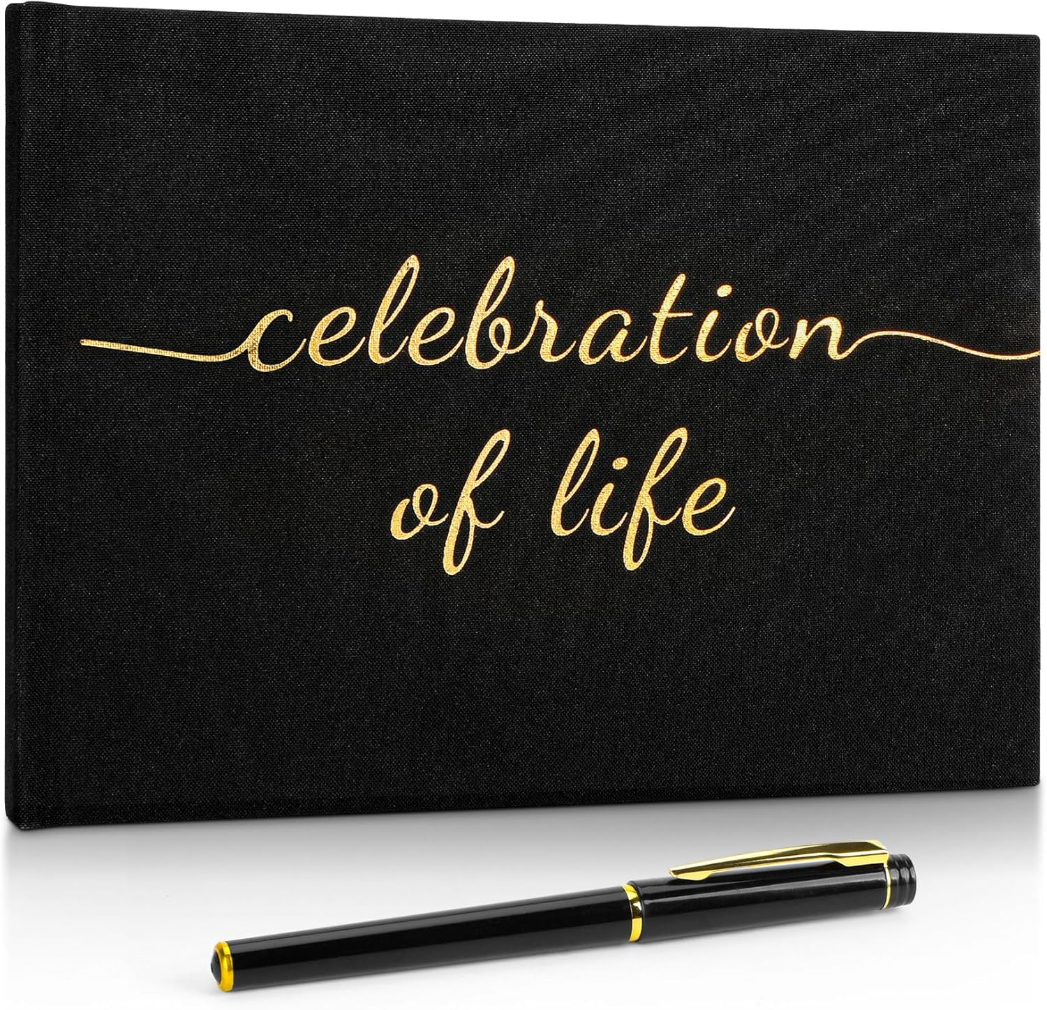 Funeral Guest Book for Memorial Service, Celebration of Life Guest Book with Table Sign, Pen and Box, Guest Sign in Book for Funeral Service, Elegant Black Memorial Books for Celebration of Life