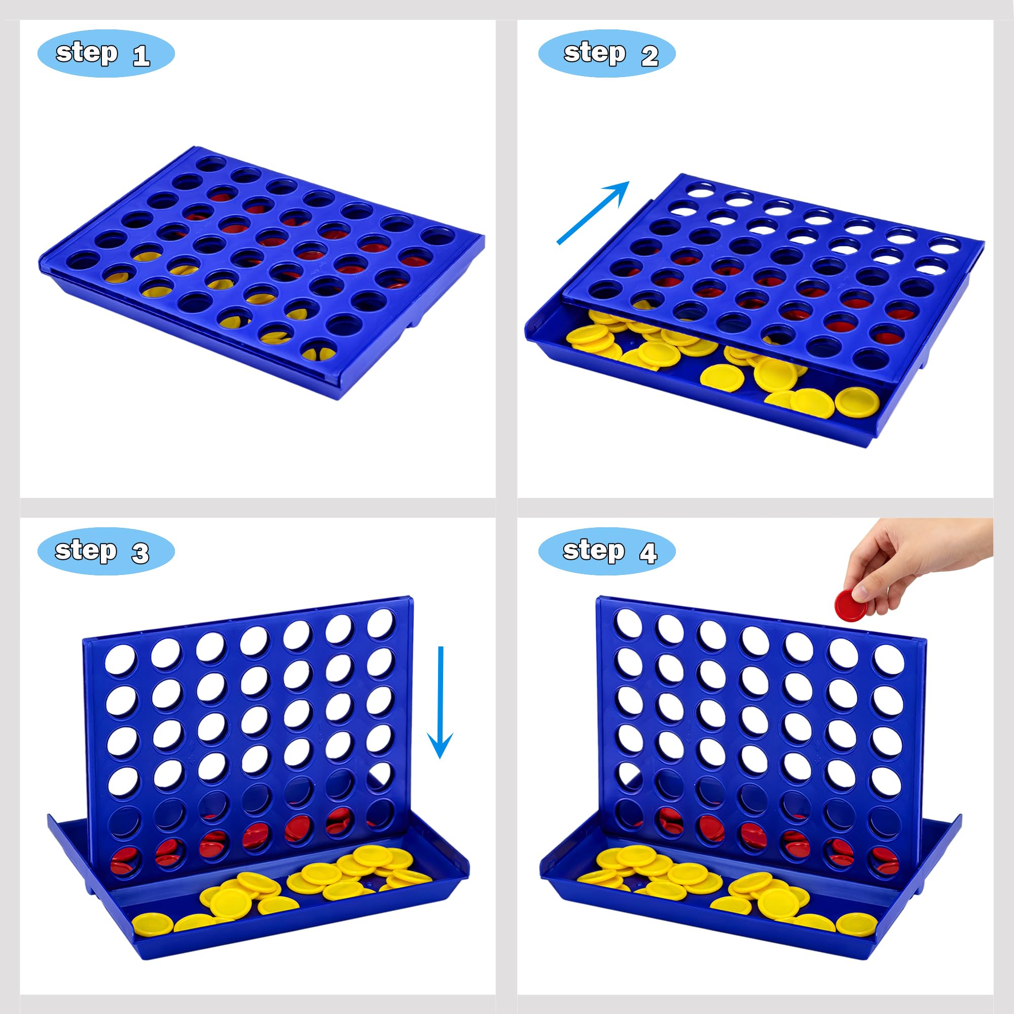 VingaHouse 4 in Linea Gioco-Quattro, Giocattoli di Giochi da Tavolo Giochi di Società per Bambini Giocattoli da Viaggio Giochi Educativi Ideale Regalo per Bambini 4 5 6 7 8 Anni in su [Blu]