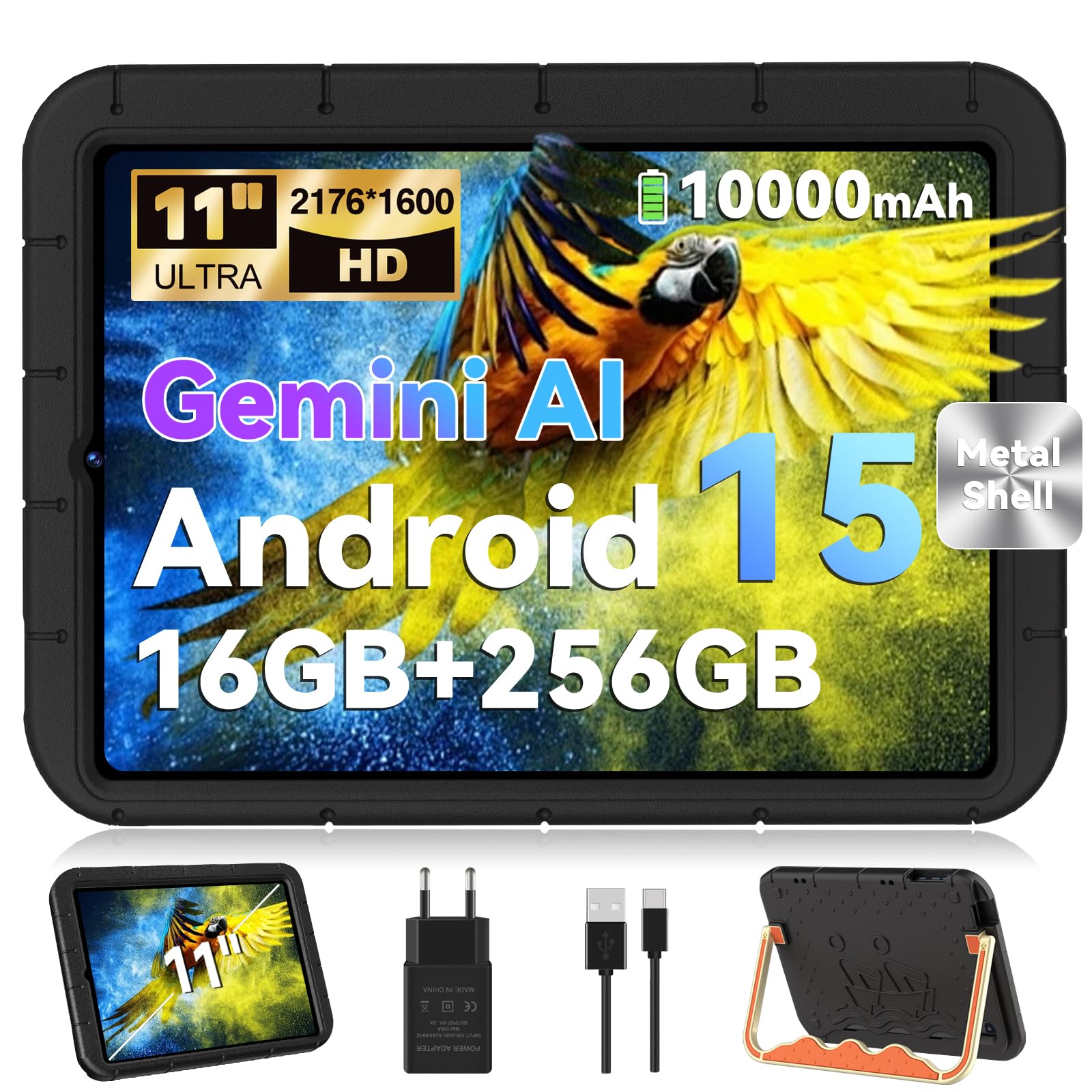Tablette 11 Pouces Android Octa Core avec 32Go RAM + 128Go ROM (2To TF) | 5G + 2.4G WiFi | FHD | GPS | Bluetooth 5.0 | 8MP + 5MP | Type C, Tablette Tactile avec étui-Noir