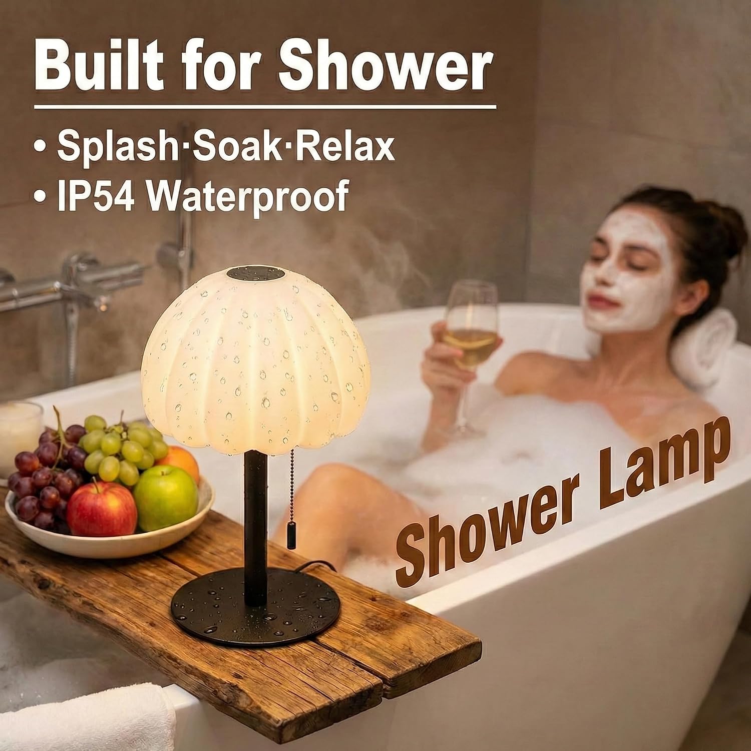 Rechargeable Waterproof Shower Lamp, Remote Control Cordless Table Lamp 16 RGB Colors Dimmable, Touch Light for Inside Shower, Timming Battery Operated Desk Lamp for Bathroom, Bedroom, Outdoor