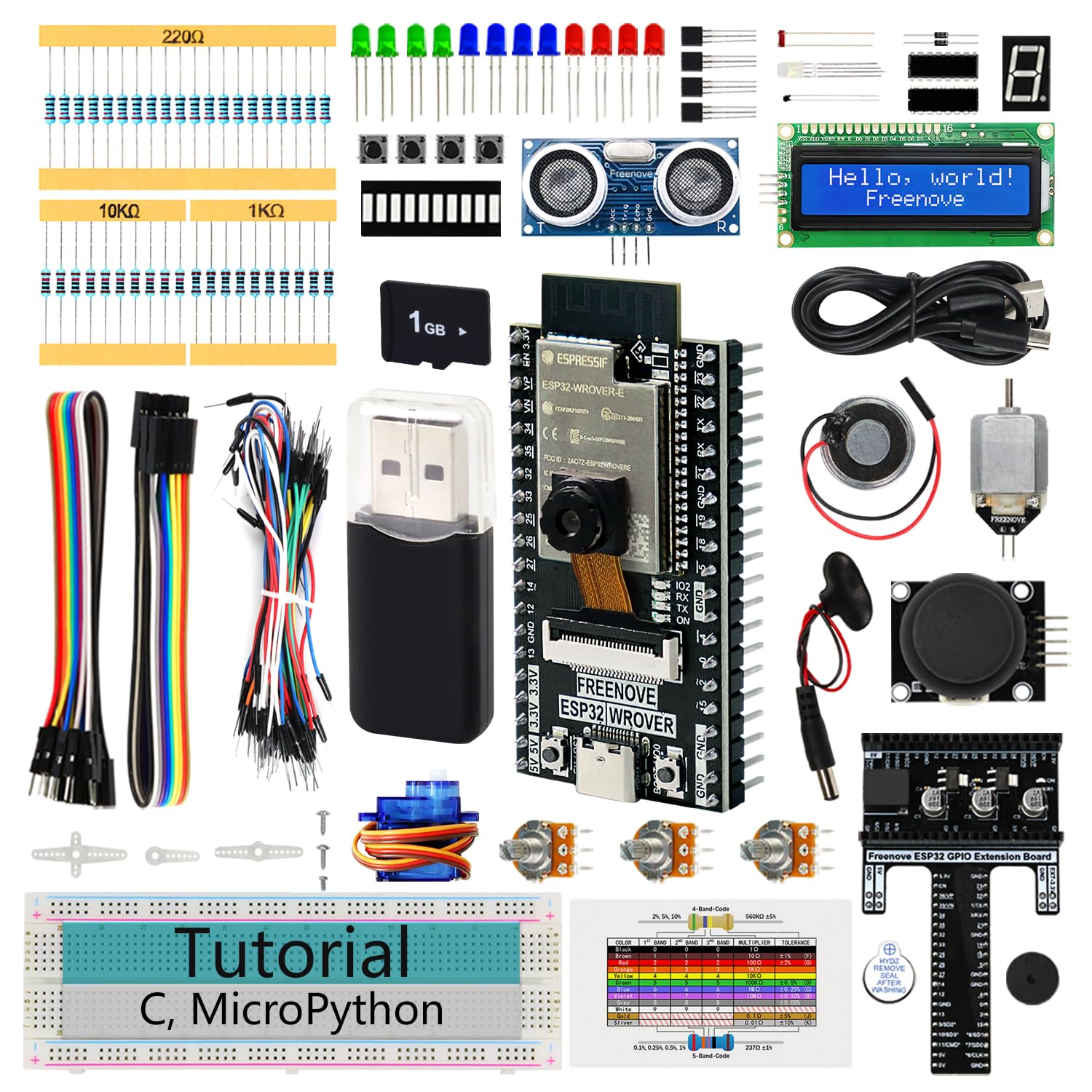 Freenove ESP32 Kit Dev CAM Board Super Starter Kit, Microcontrôleur Double Noyau 32 Bits 240 MHz, Caméra WiFi BT, Tutorial 522 Pages, Python C, 78 Projets