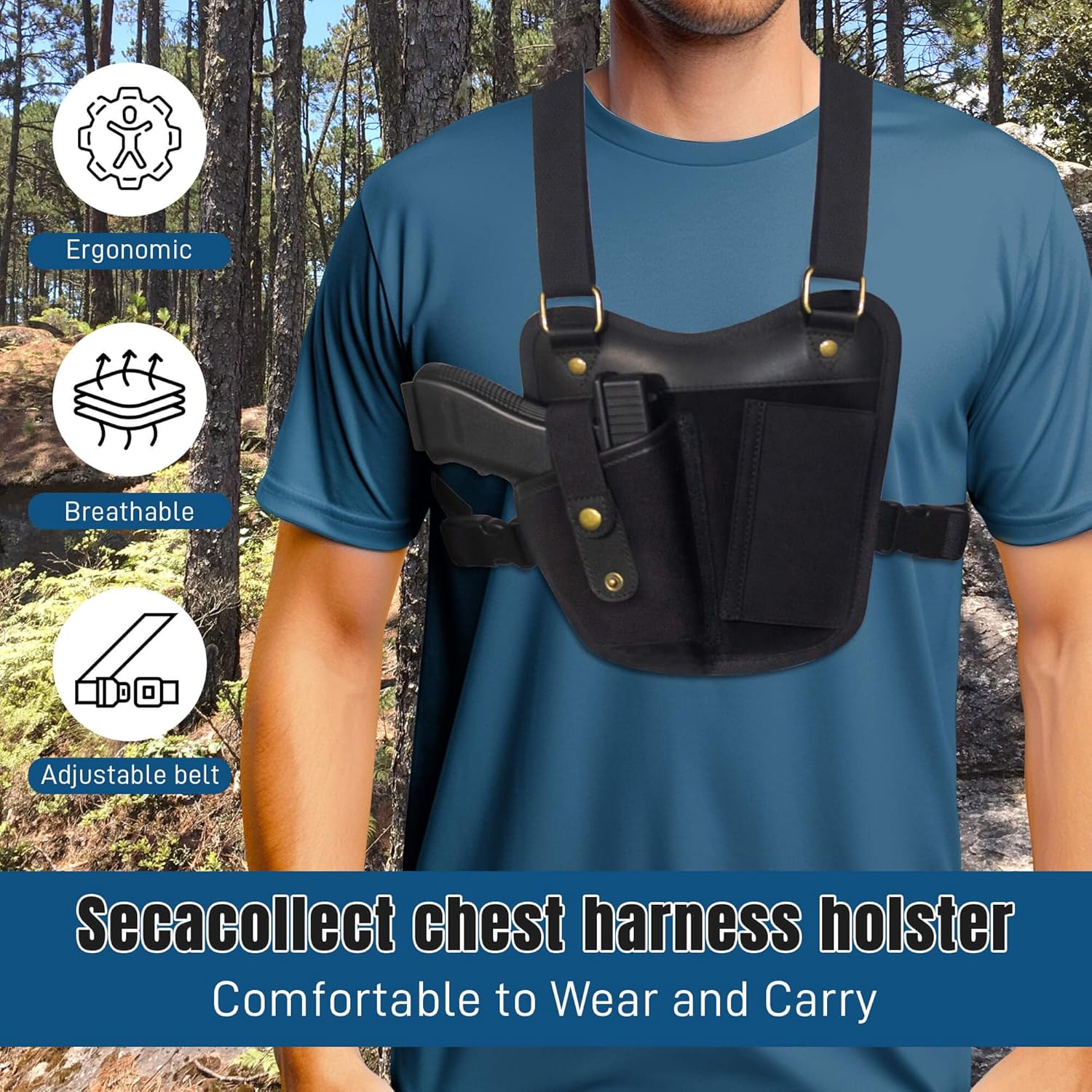 Shoulder &Chest Holster,Universal Chest Holsters for Pistols,Chest Pack with Pistol Holster Fit for Most Types of Handguns 9mm,glock17/ 19/20,1911,357 Revolver,P365 and More