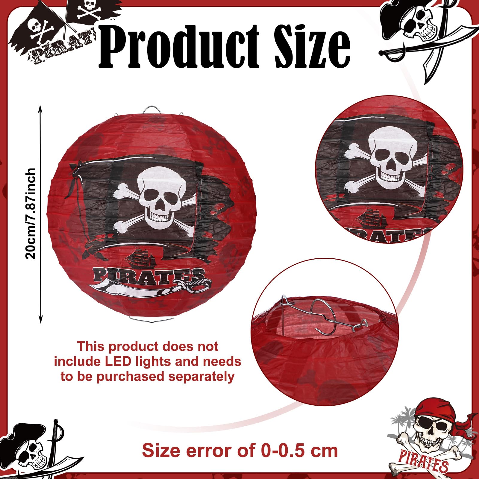 Panelee 12 Pcs Pirate Theme Paper Lanterns Party Decorations 8 Inch Hanging Round Hanging Paper Party Decorations for Holiday Indoor Outdoor Supplies