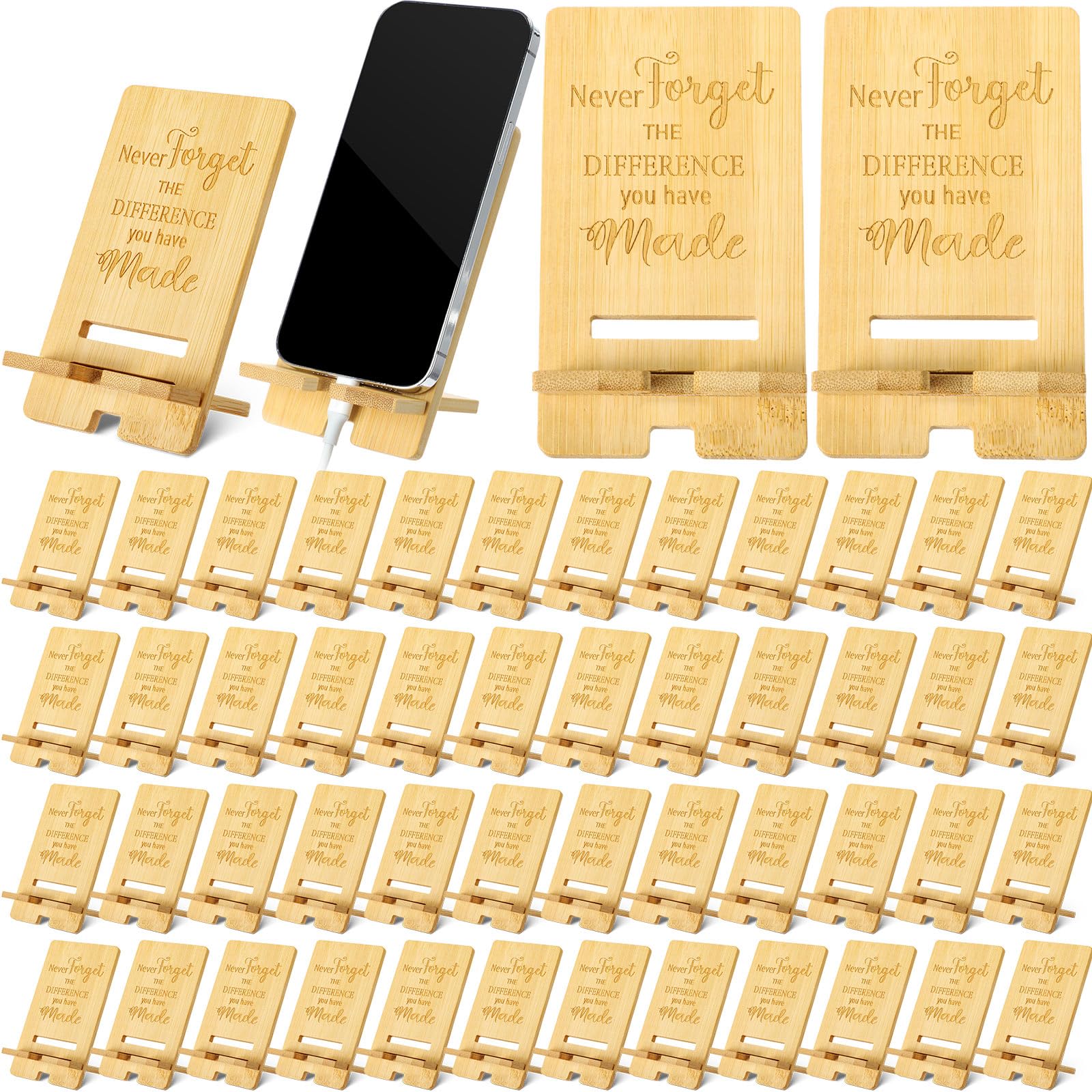Photo 1 of Ripeng 60 Pcs Employee Appreciation Gifts Bulk Bamboo Phone Stand for Desk Office Worker Thank You Gift for Administrative Team Coworkers Staff Graduation Nurse Teacher Week (Difference Made)