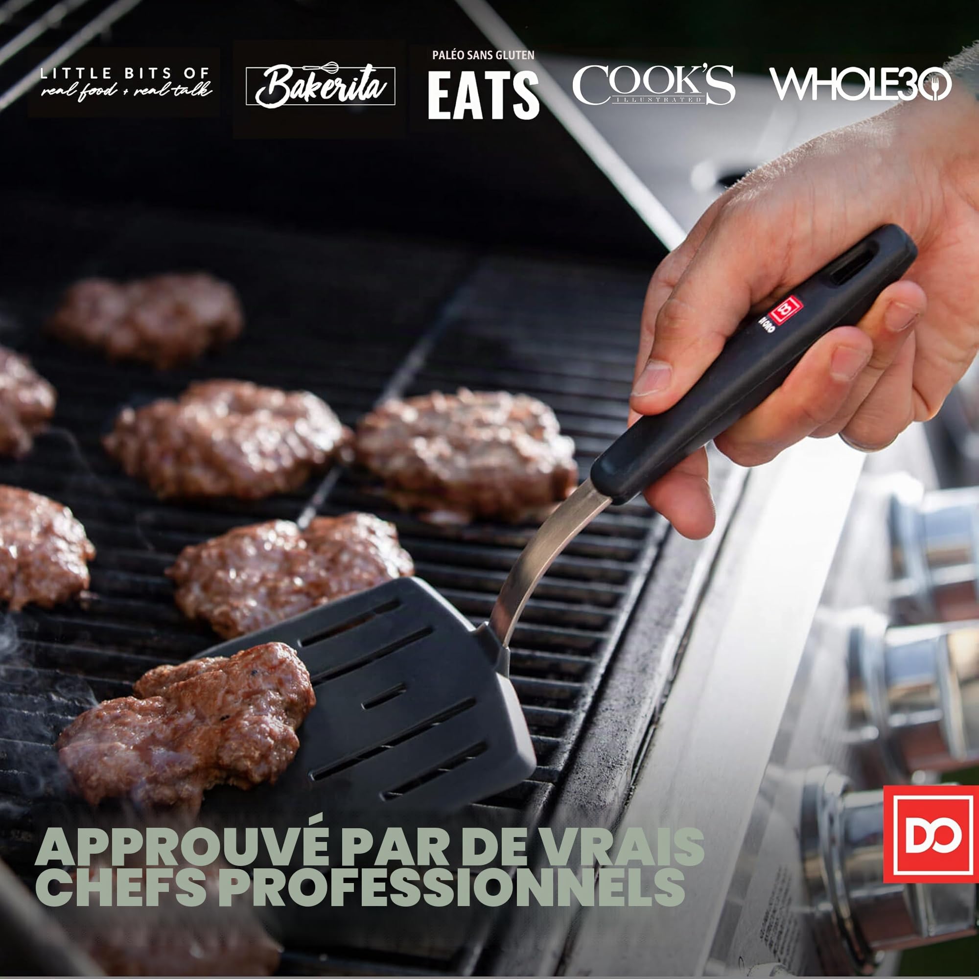 DI ORO® - Spatule de cuisine en silicone et acier inoxydable - Résistante à la chaleur à 315 °C - Meilleure spatule ajourée - Parfaite pour des oeufs et des crêpes