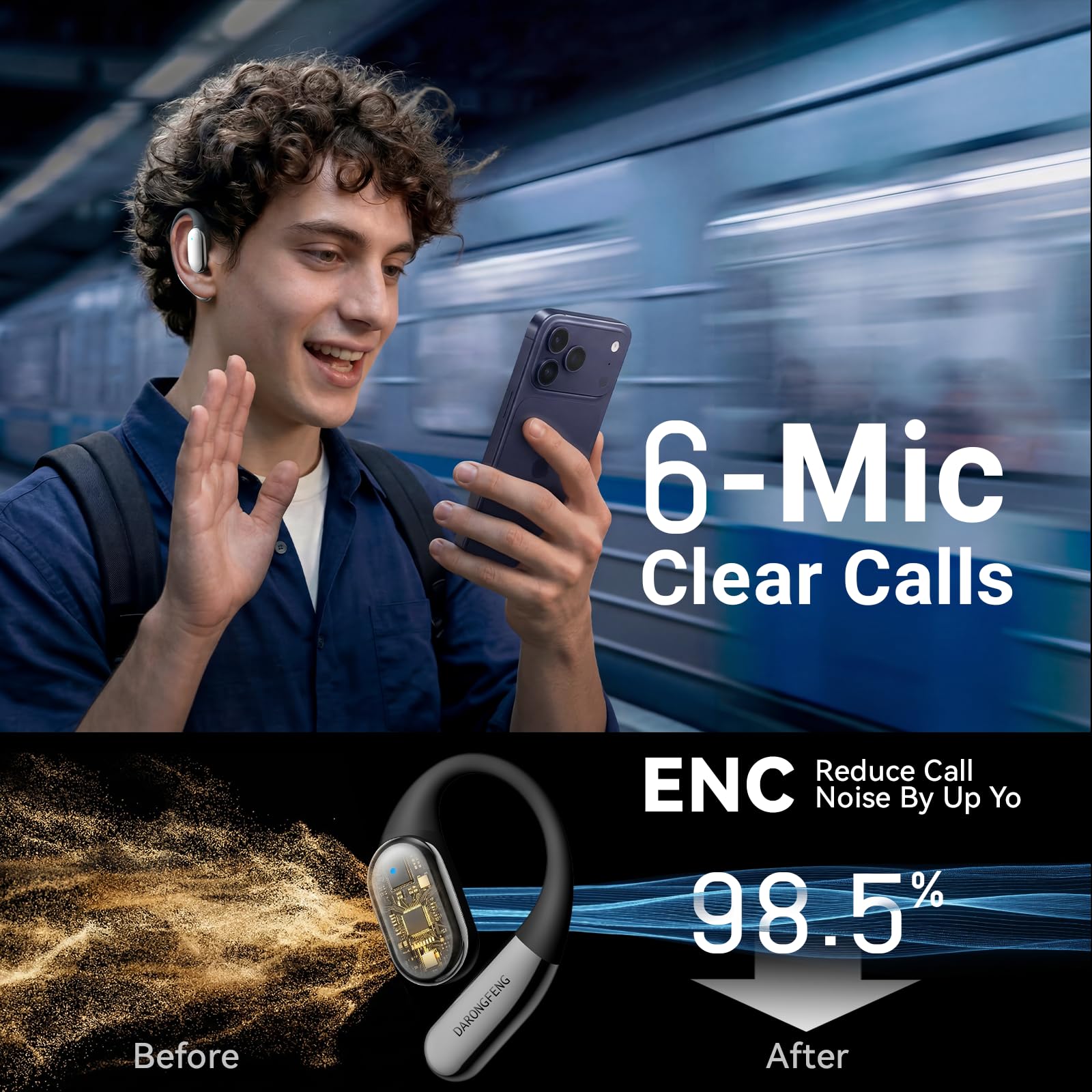 DARONGFENG Auricolari senza fili Bluetooth 5.4, per corsa e allenamenti: gancio ergonomico e aderente, bassi potenti, suono HD coinvolgente e chiamate chiare, riproduzione 40 ore con display