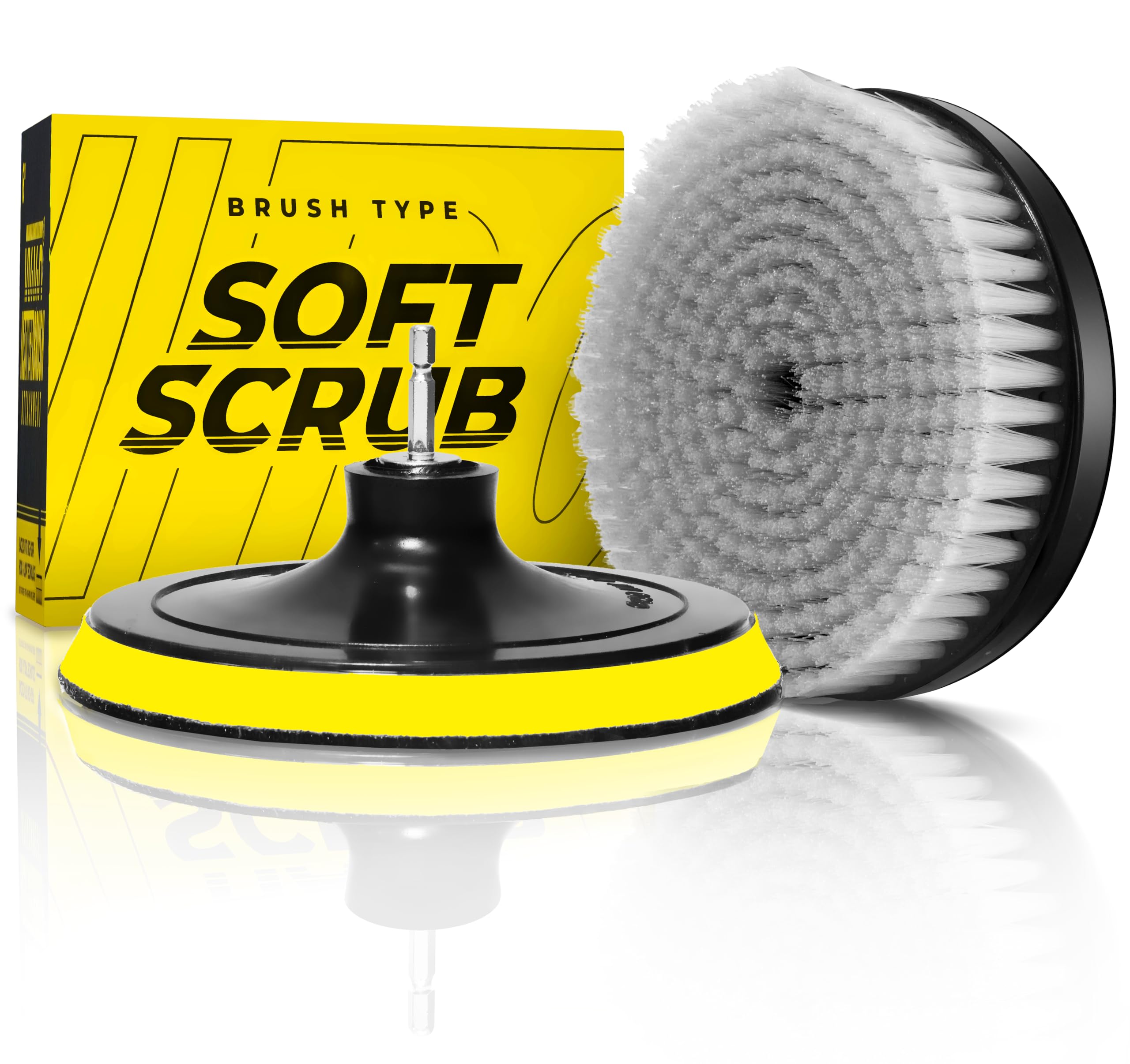 VViViD Power Drill Brush Attachment + Backing Plate, 4” inch / 100mm Diameter Surface Area, Soft Bristles