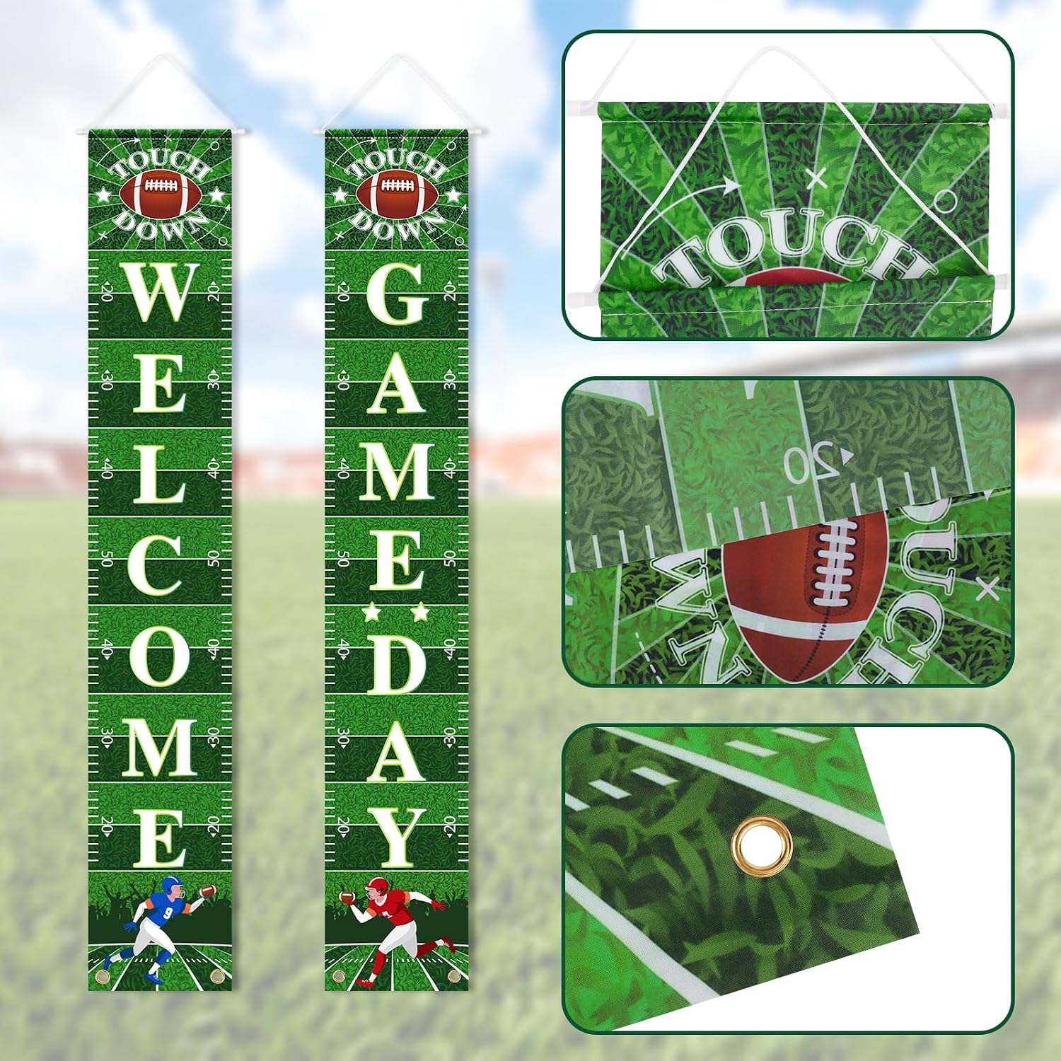Hooqict Football Decorations Porch Sign Banner Football Door Decorations Sign Party Banner Garland for Sport Theme Game Day Tailgate Party Supplies
