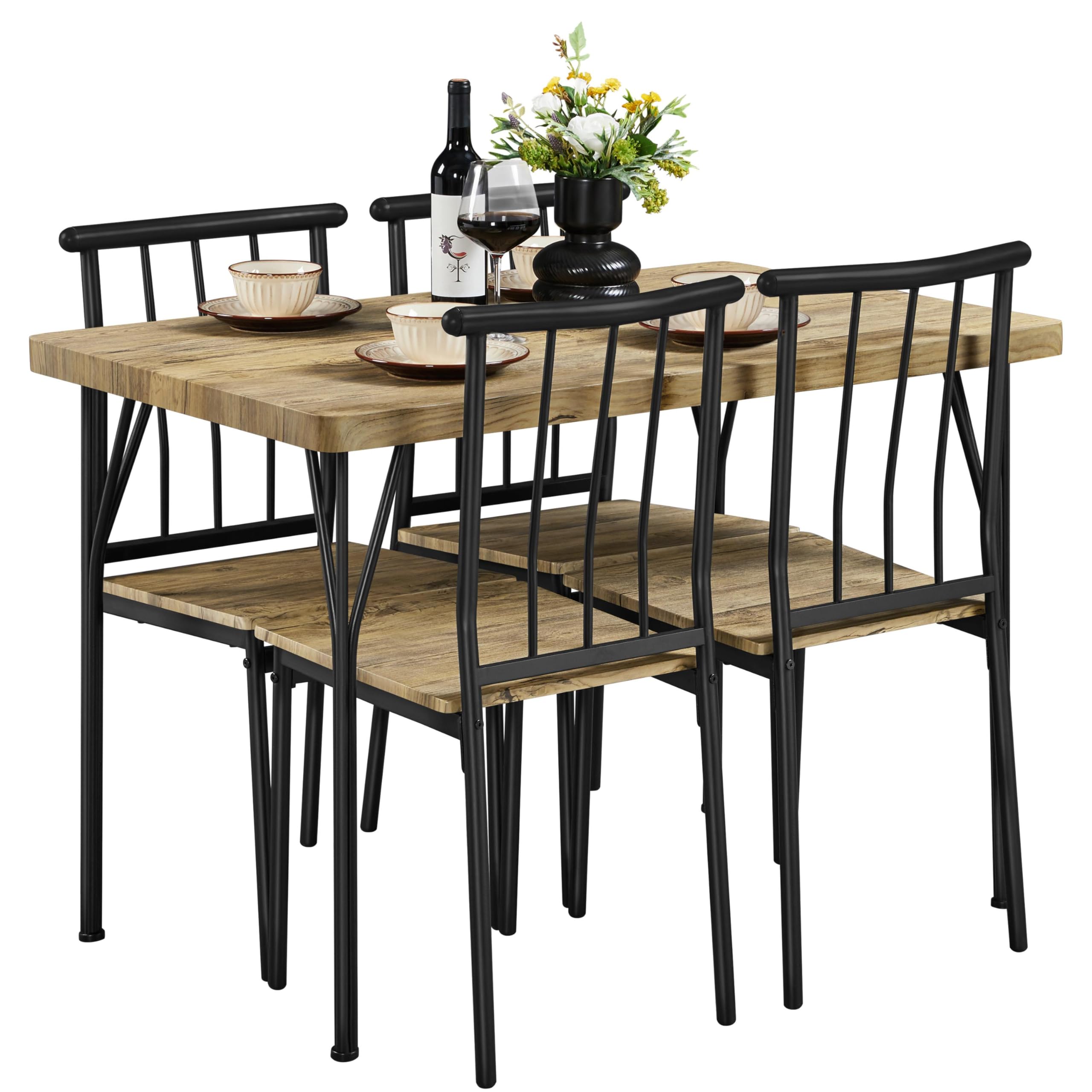 Yaheetech Juego de Mesa de Comedor con 4 sillas, Juego de Comedor Rectangular para 4 Personas, Juego de Mesa de Cocina para Comedor, Sala de Estar, terraza, Color marrón