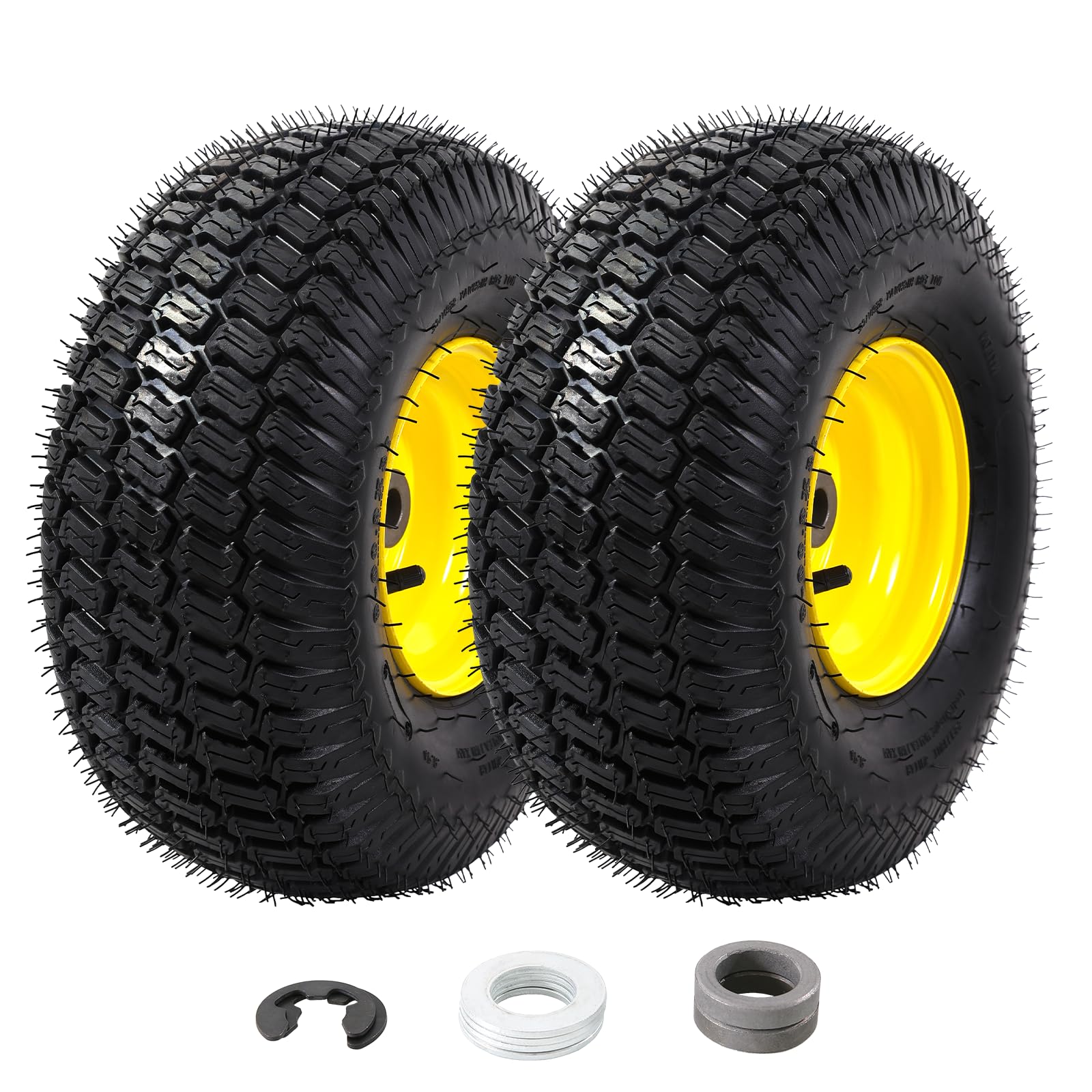 MZREXN (2 Pack) 15x6.00-6 Lawn Mower Tires and Wheel Assembly, Front Tires Replacement, Compatible with John Deere & More Riding Mowers, 4 Ply Pneumatic, 3" Offset Hub, 3/4" Bearings, Tubeless