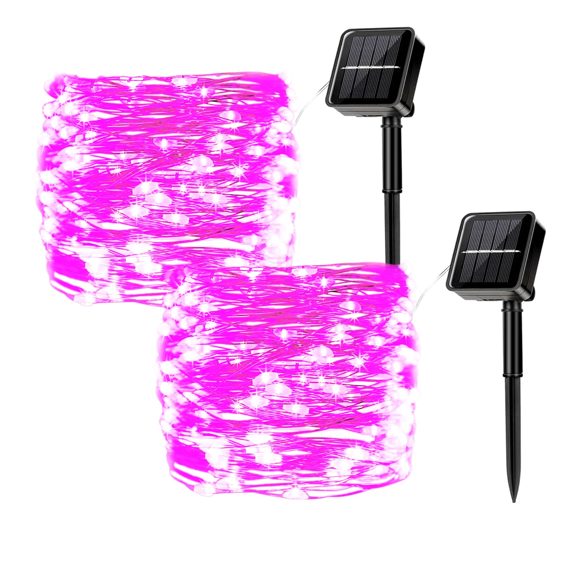 MUXIJIA Pack of 2 Outdoor Solar Fairy Lights, 12 m / 40 ft, 100 LEDs Waterproof Fairy Lights, 8 Mode Solar Fairy Lights for Decorating Garden, Patio, Yard, Party (Pink)