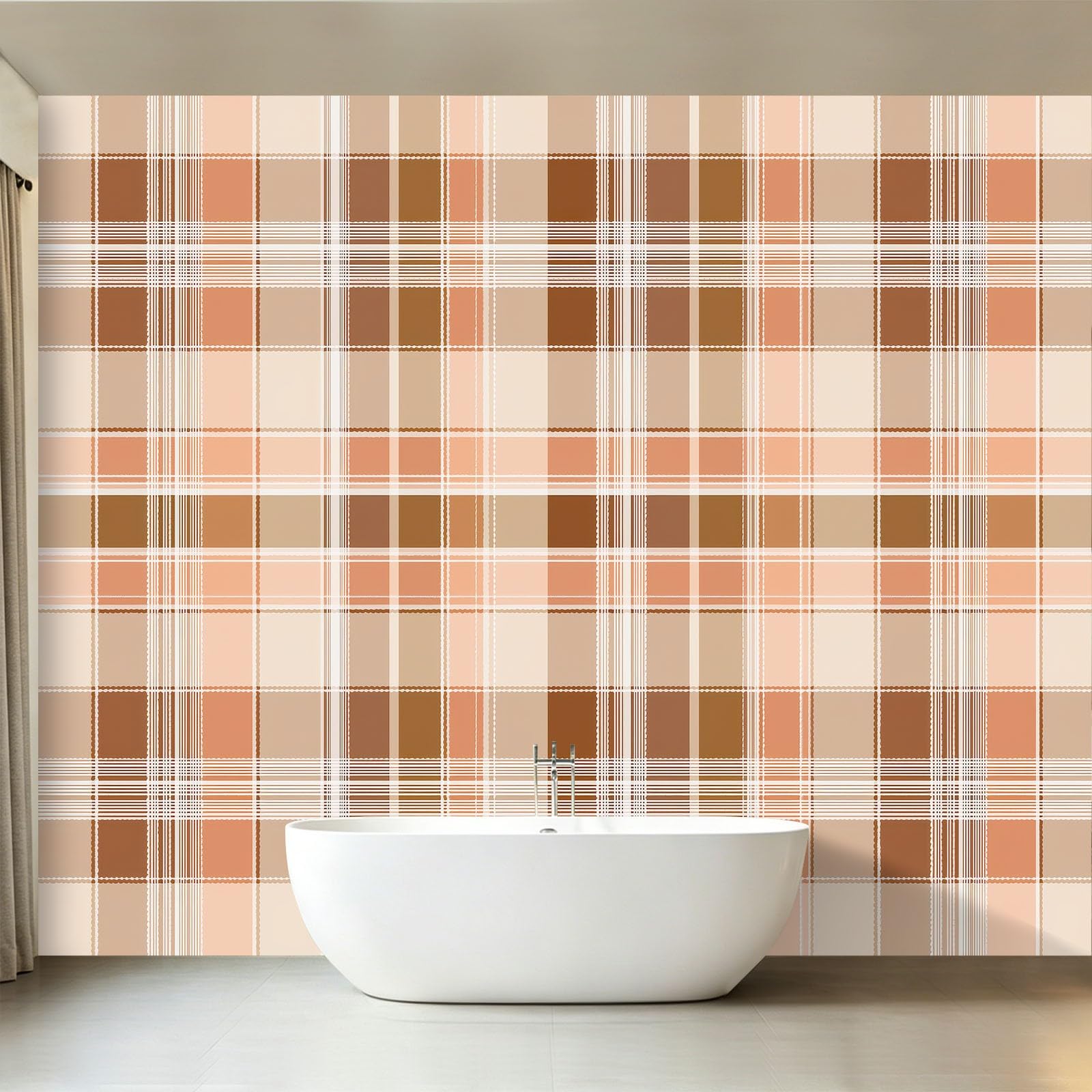 Carta da parati fotografica in tessuto non tessuto, effetto 3D, motivo tartan scozzese, per soggiorno, camera da letto, 400 x 280 cm, colore beige