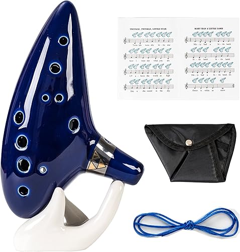 Mulucky Ocarina - Cordón para cuello alto C de 12 tonos con soporte para exhibición de canciones, color azul oscuro