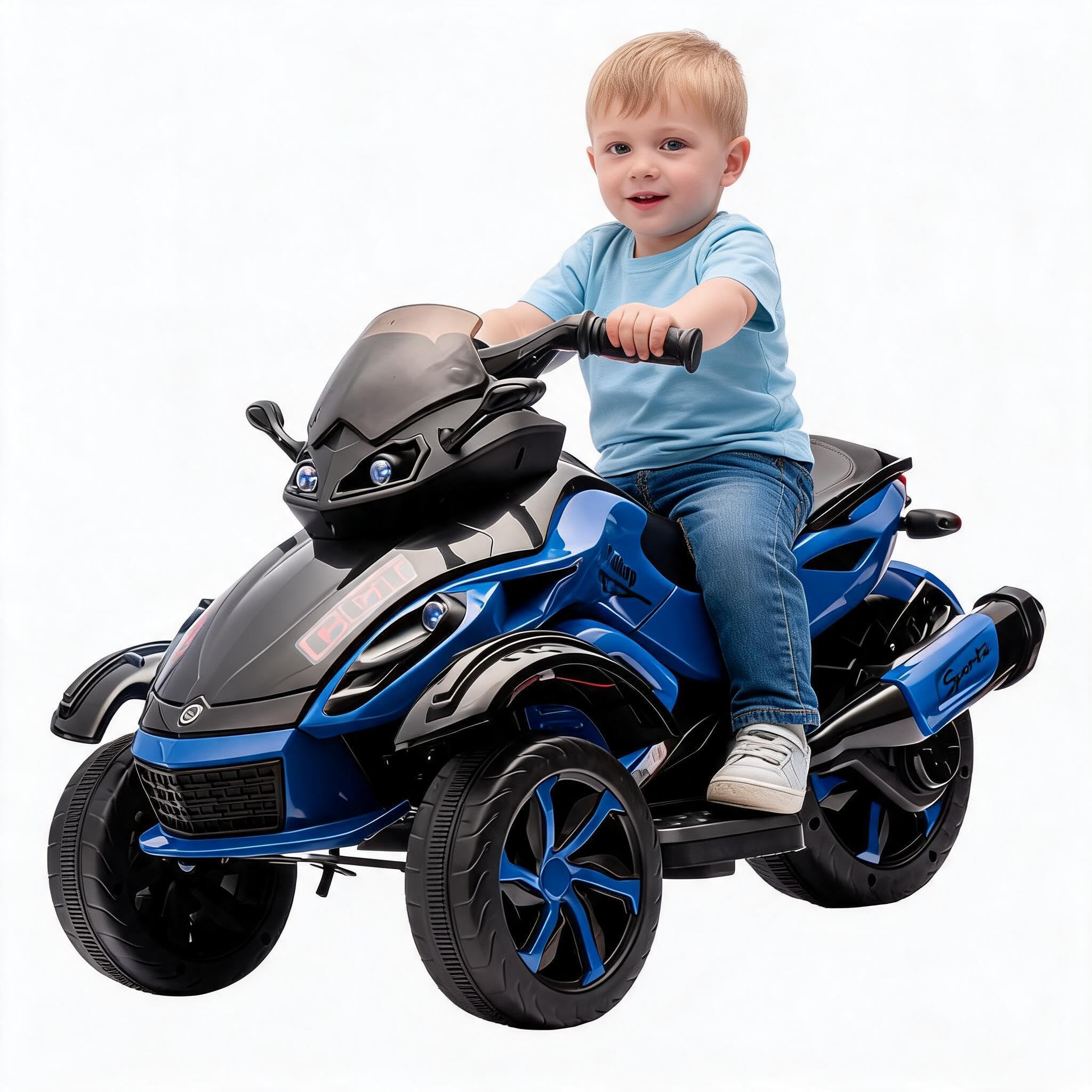 12V Kids Electric Ride on Car, Battery Powered 3-Wheels Motorcycle | 4 MPH Speed Dual Drive Motors 66 Lbs Capacity Toddler Electric Vehicle, Colorful Lights,Music Riding Toy for Ages 3-6