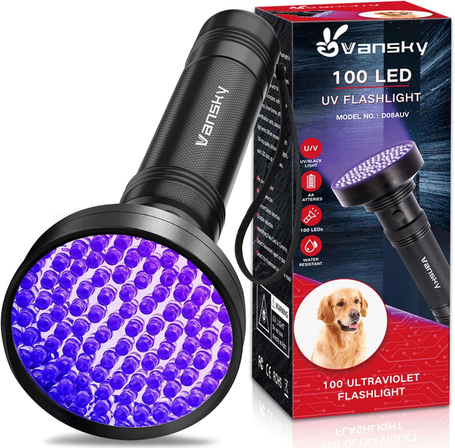 UV Light Blacklight Ultraviolet Torch,Bright 100 LED UV Torch Flashlight 395nm Dry Cats/Dog