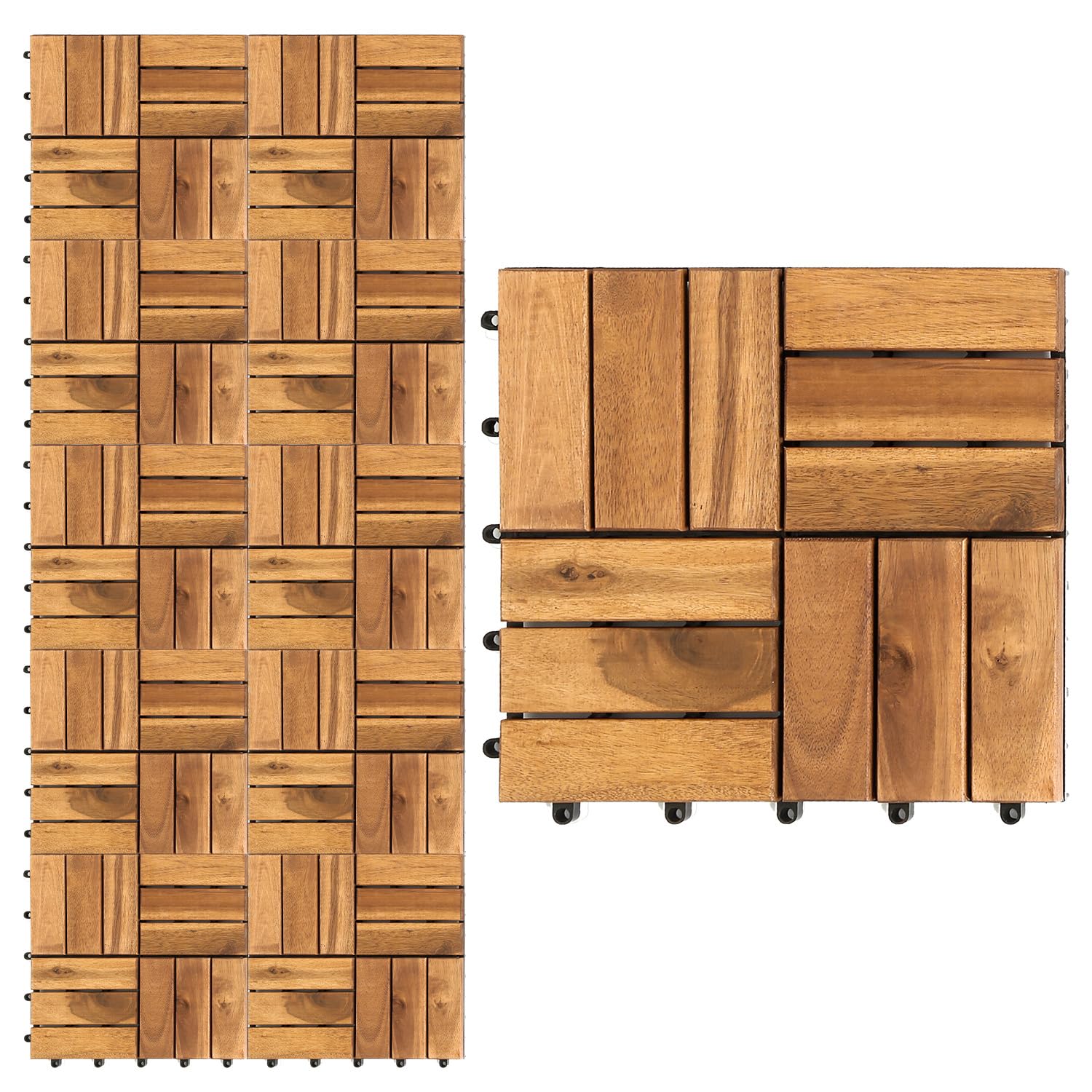 Piastrelle in legno per terrazze, 110 piastrelle per 10 m², 30 x 30 cm, piastrelle per balconi resistenti agli agenti atmosferici con sistema di drenaggio, in legno di acacia con sistema di