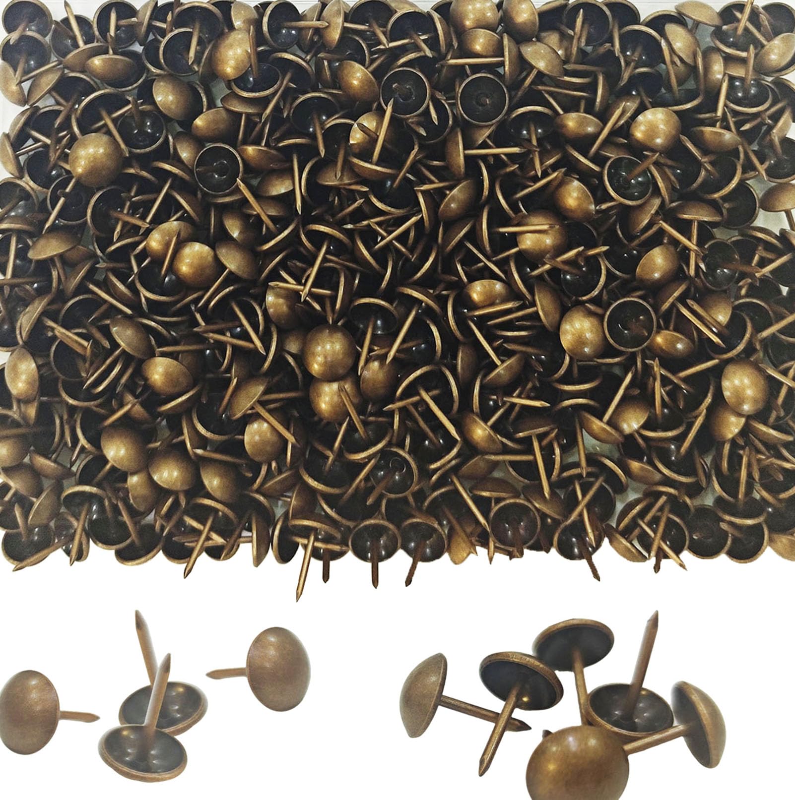500pcs Upholstery Tacks, ZODKSNO 11 * 17mm Furniture Decorative Thumb Tacks Antique Furniture Nails Pins for Picture Chairs Carpet Bronze